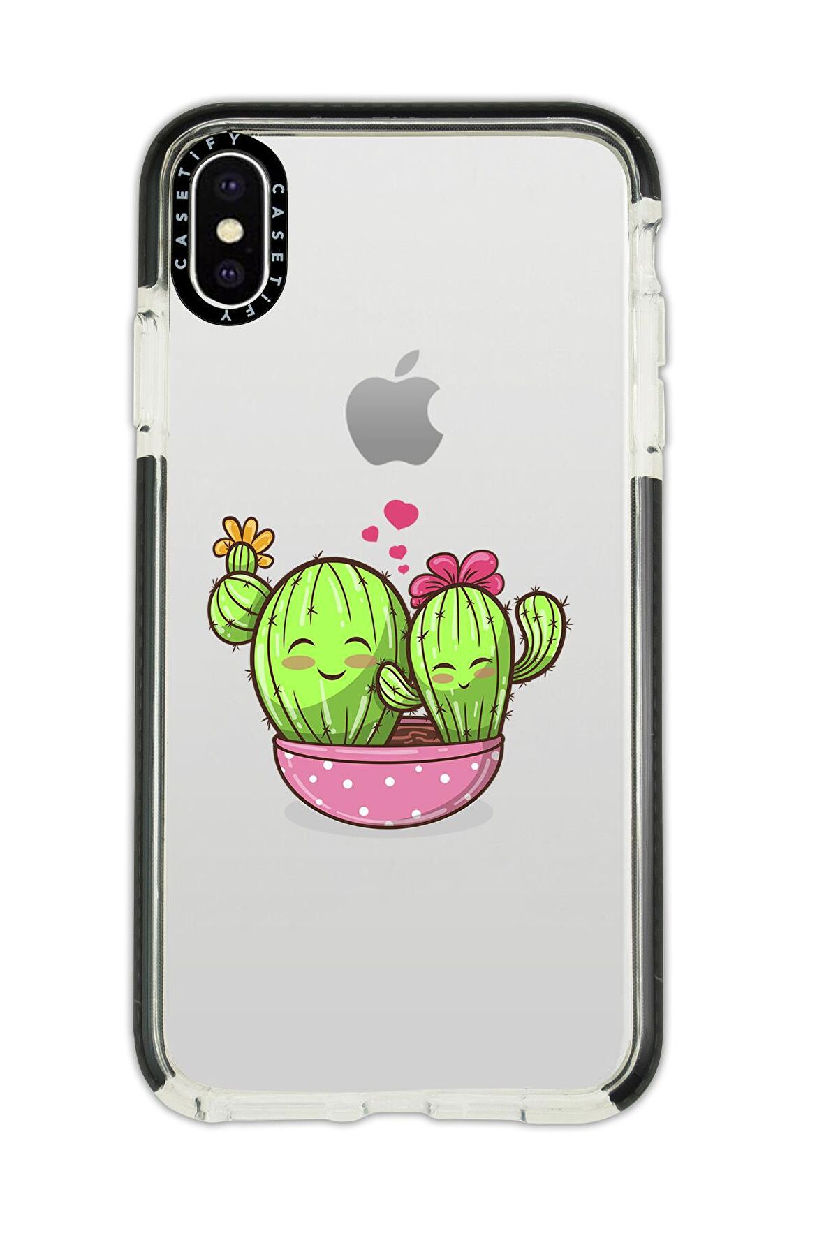 iPhone X Casetify Sevimli Kaktüsler Desenli Anti Shock Premium Silikonlu Siyah Kenar Detaylı Telefon Kılıfı