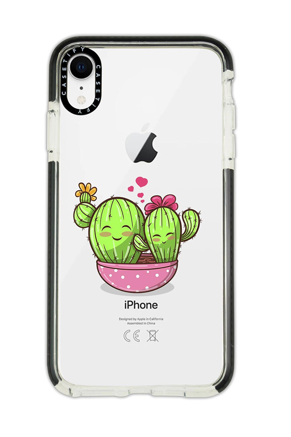 iPhone XR Casetify Sevimli Kaktüsler Desenli Anti Shock Premium Silikonlu Siyah Kenar Detaylı Telefon Kılıfı