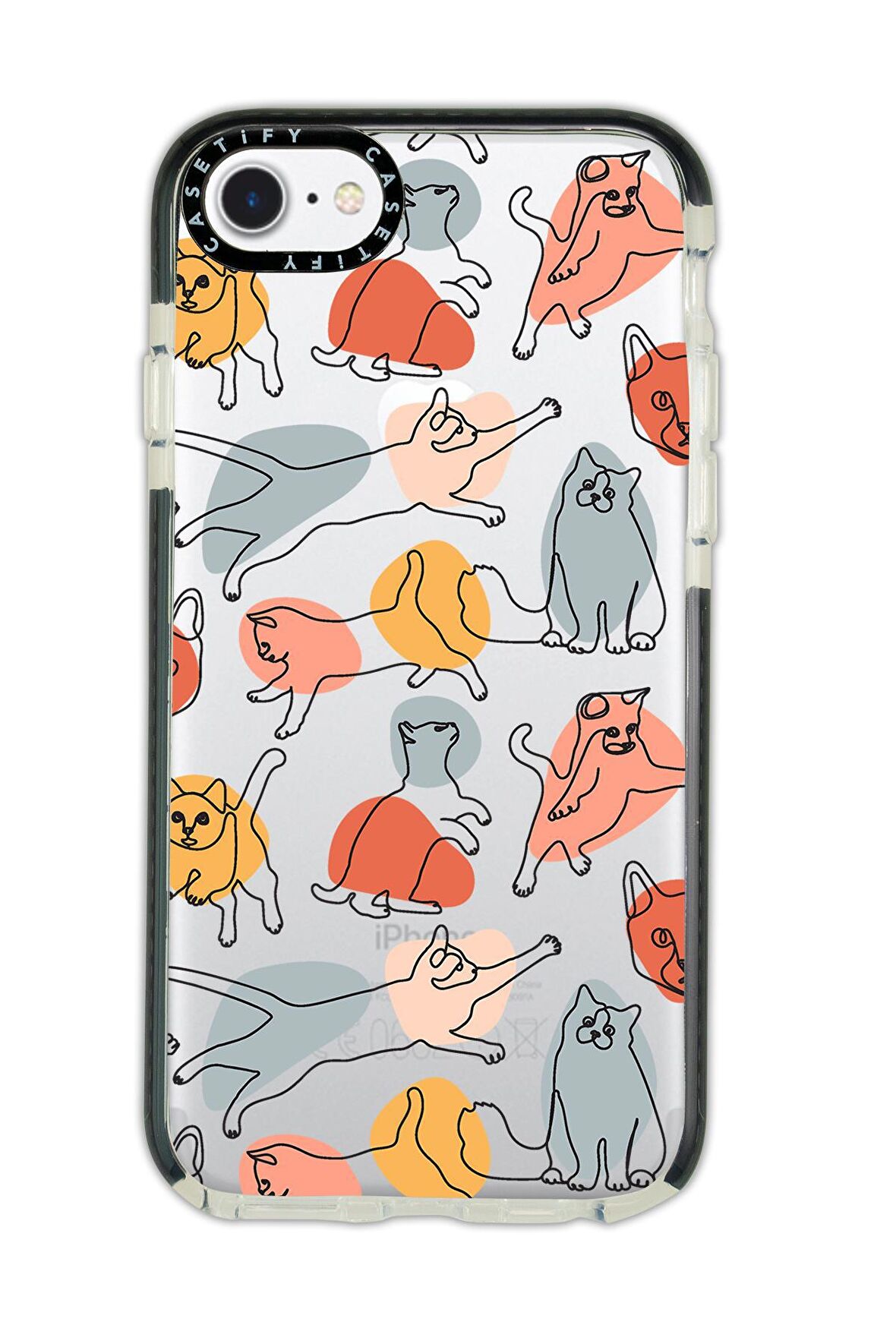 iPhone 8 Casetify Sevimli Kedi Figürleri Desenli Anti Shock Premium Silikonlu Siyah Kenar Detaylı Telefon Kılıfı