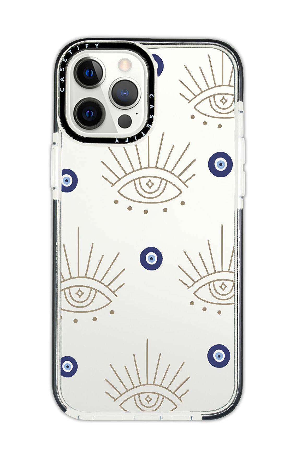 iPhone 13 Pro Uyumlu Casetify Evil Eye Desenli Anti Shock Premium Silikonlu Siyah Kenar Detaylı Telefon Kılıfı