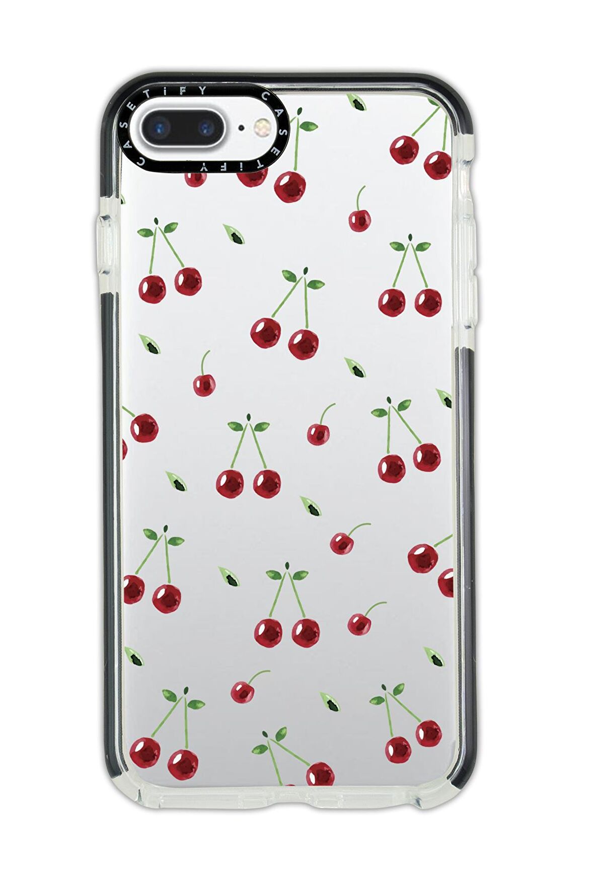 iPhone 7 Plus Casetify Uyumlu Kiraz Desenli Anti Shock Premium Silikonlu Siyah Kenar Detaylı Telefon Kılıfı
