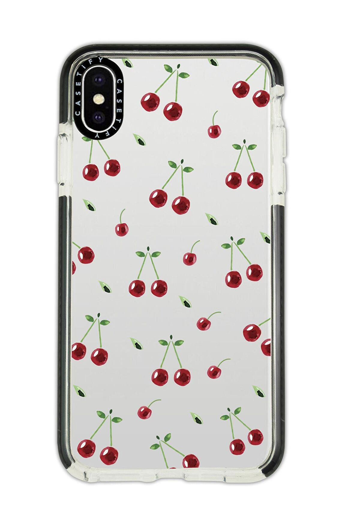 iPhone X Casetify Uyumlu Kiraz Desenli Anti Shock Premium Silikonlu Siyah Kenar Detaylı Telefon Kılıfı