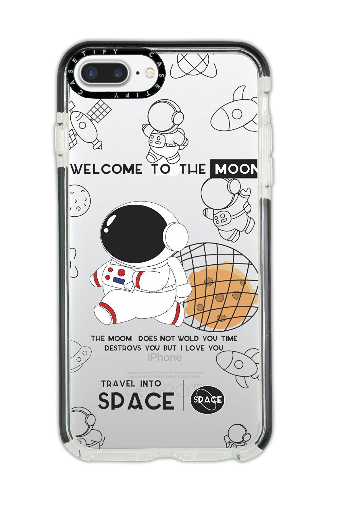 iPhone 8 Plus Casetify Sevimli AstronotDesenli Anti Shock Premium Silikonlu Siyah Kenar Detaylı Telefon Kılıfı