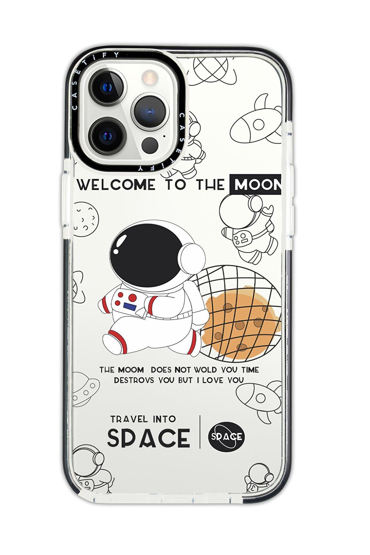 iPhone 11 Pro Casetify Sevimli AstronotDesenli Anti Shock Premium Silikonlu Siyah Kenar Detaylı Telefon Kılıfı