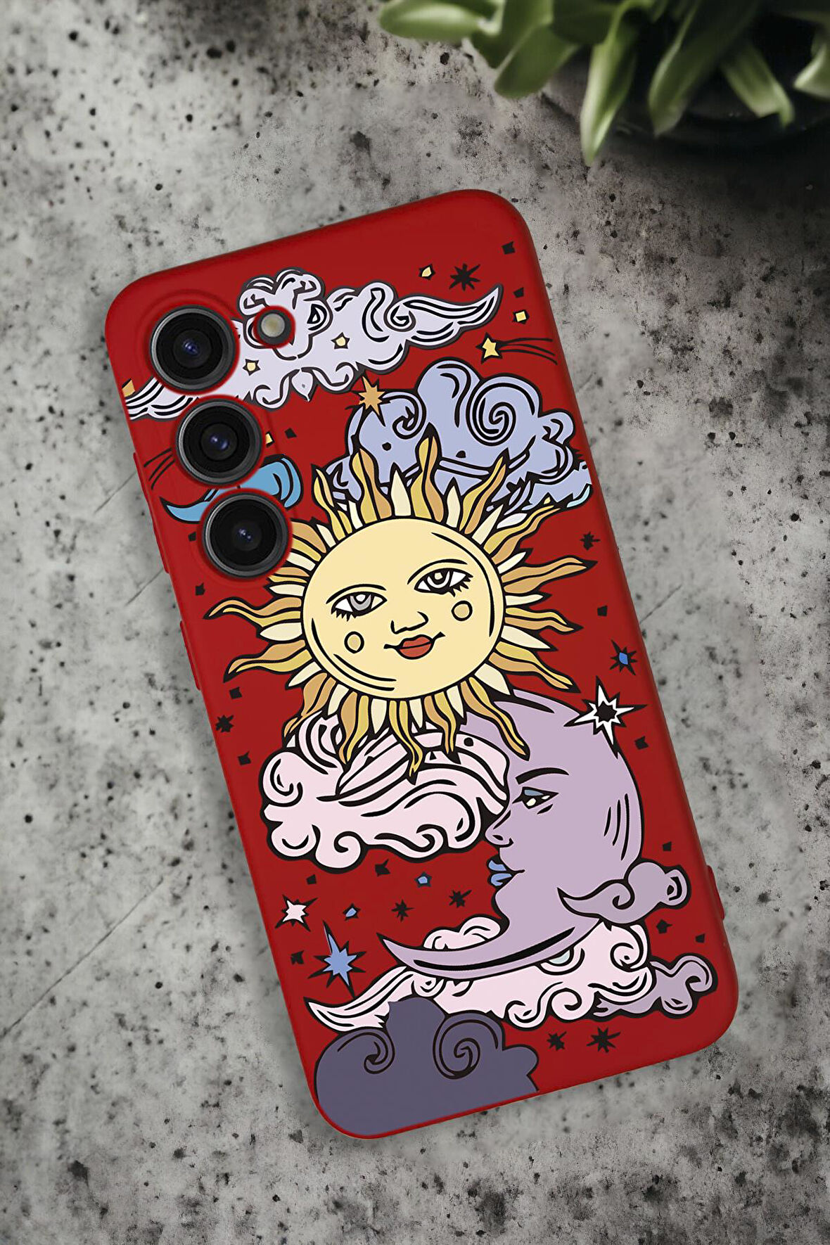 Samsung Galaxy S23 Uyumlu Güneş Ay Desenli Premium Silikonlu Lansman Telefon Kılıfı