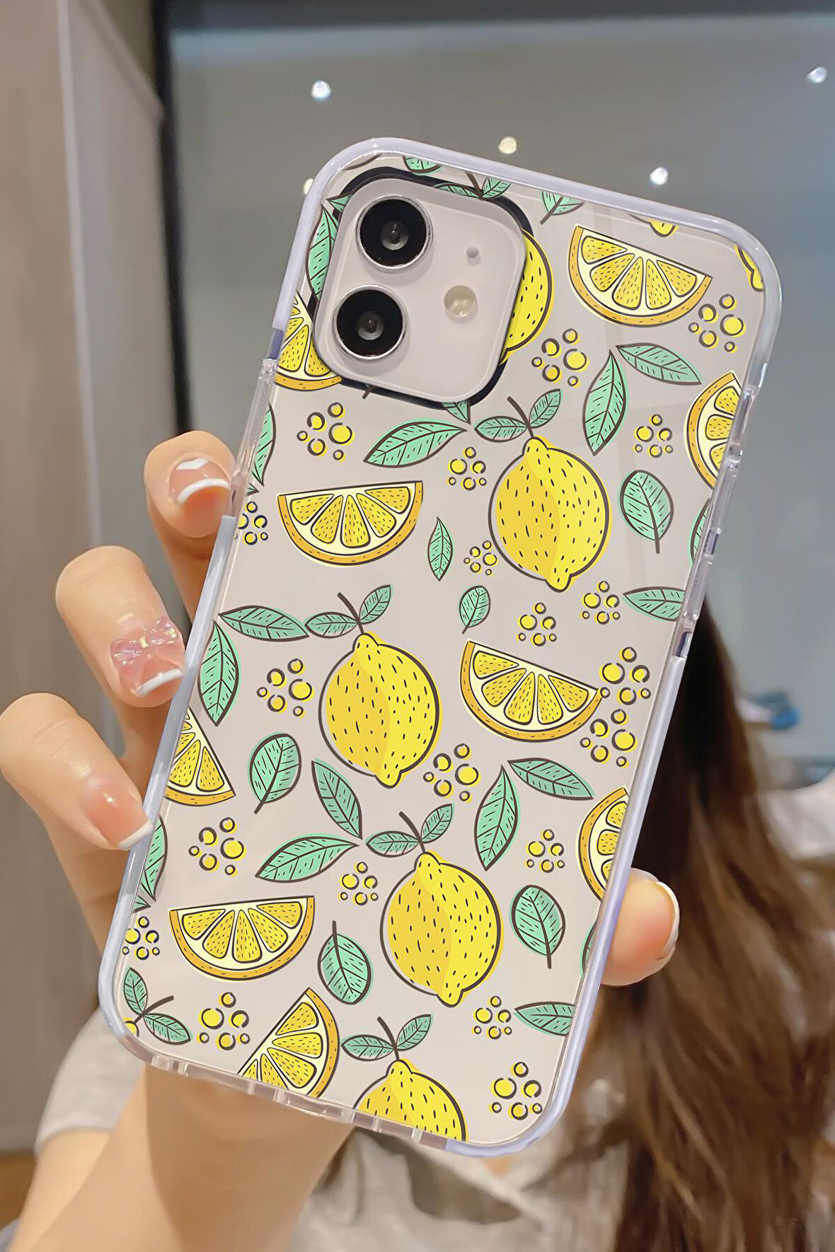 iPhone 12 Uyumlu Limon Desenli Candy Bumper Darbe Emici Silikonlu Telefon Kılıfı