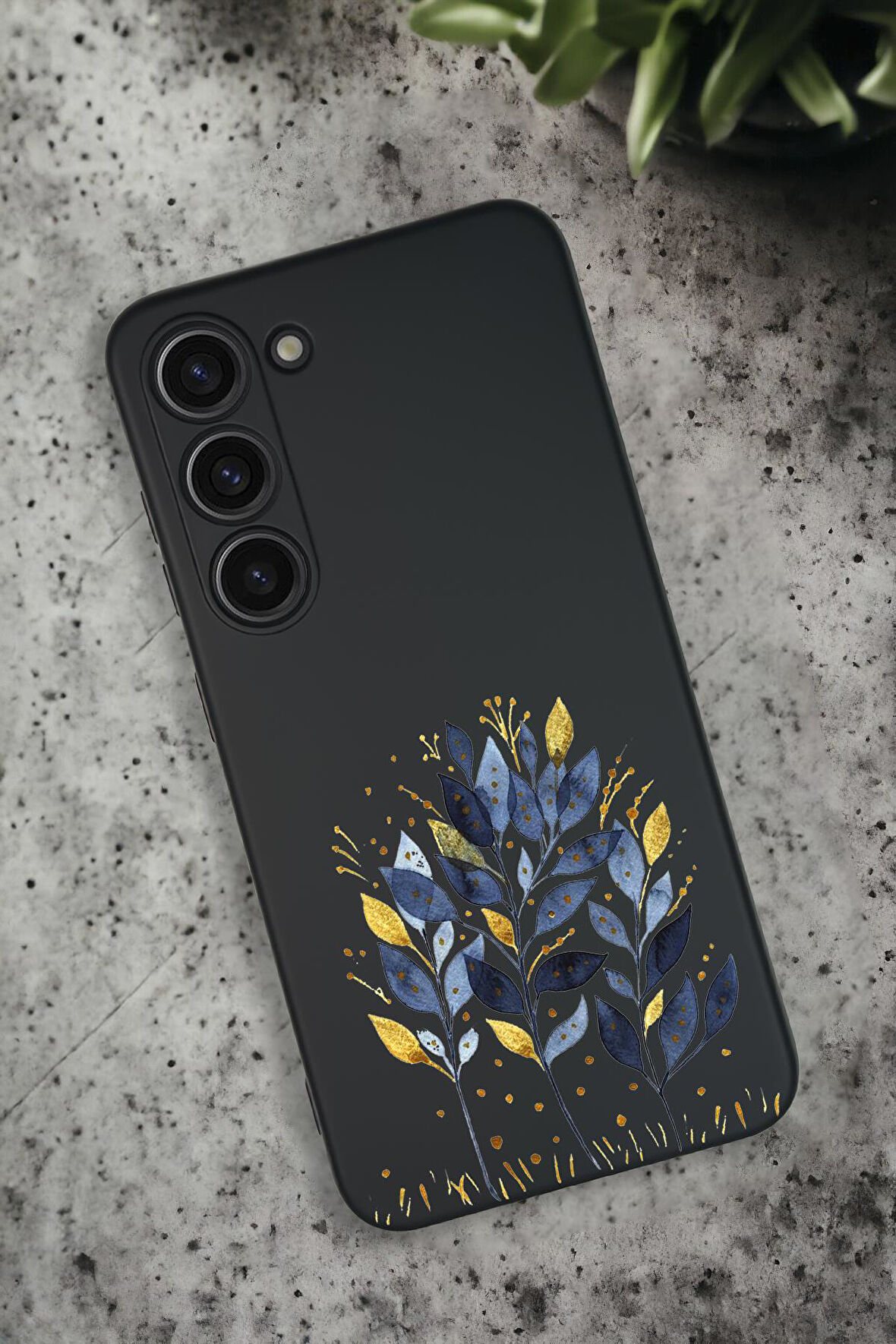 Samsung Galaxy S23 Uyumlu Mavi Yaprak Desenli Premium Silikonlu Lansman Telefon Kılıfı