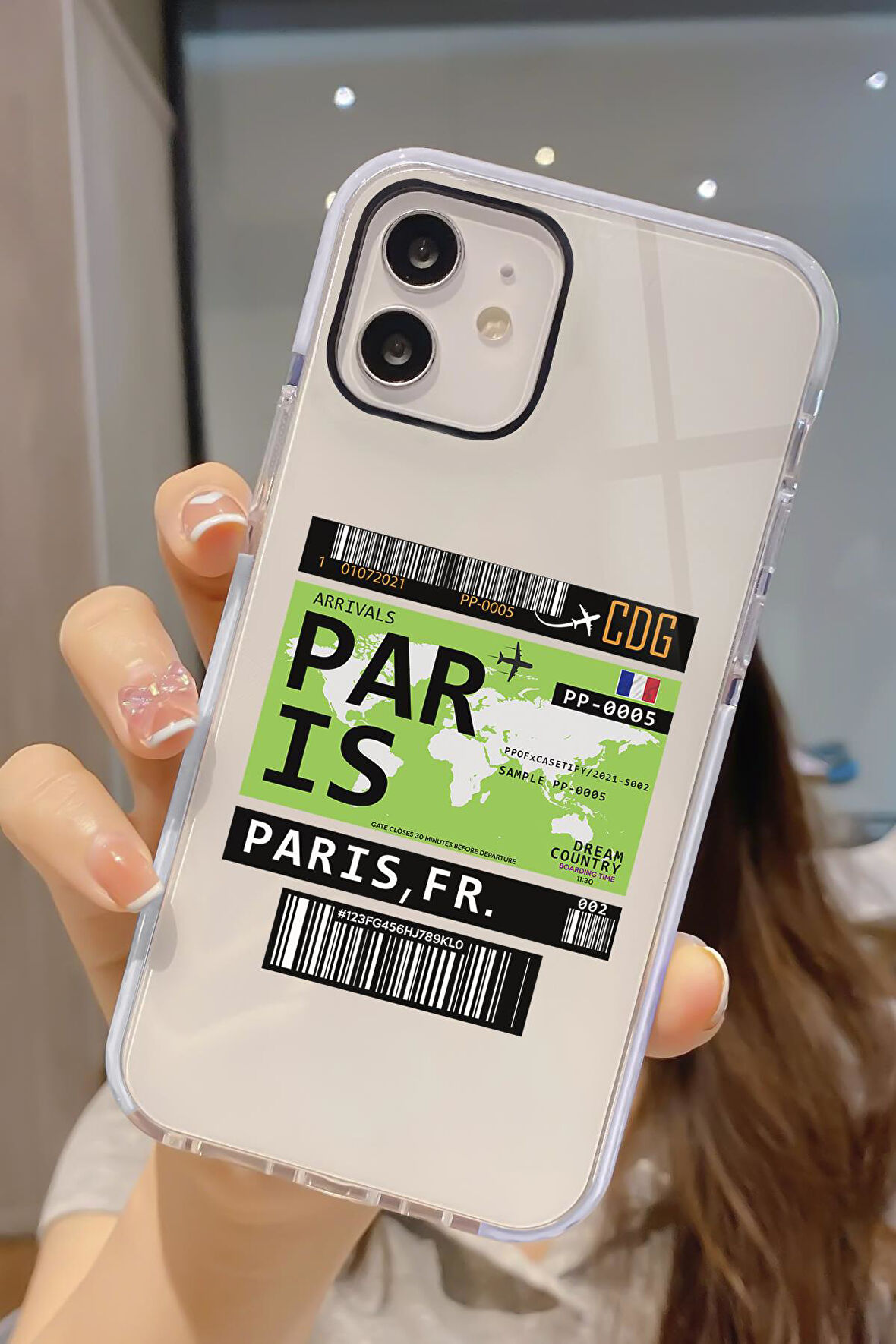 iPhone 12 Pro Uyumlu Paris Ticket Desenli Candy Bumper Darbe Emici Silikonlu Telefon Kılıfı