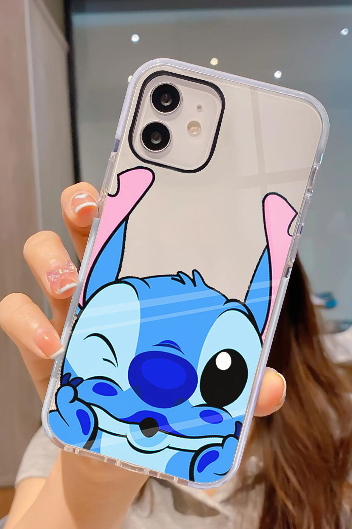 iPhone 12 Pro Uyumlu Stitch Desenli Candy Bumper Darbe Emici Silikonlu Telefon Kılıfı