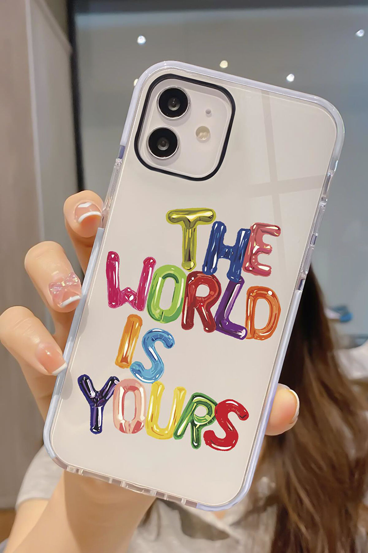 iPhone 12 Pro Uyumlu The World Desenli Candy Bumper Darbe Emici Silikonlu Telefon Kılıfı