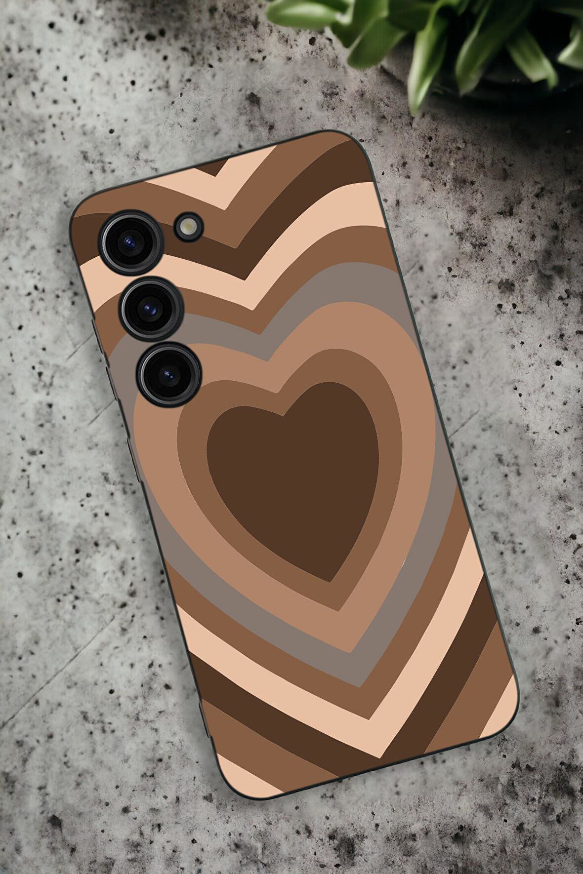 Samsung Galaxy S23 Uyumlu Kahverengi Kalpler Desenli Premium Silikonlu Lansman Telefon Kılıfı