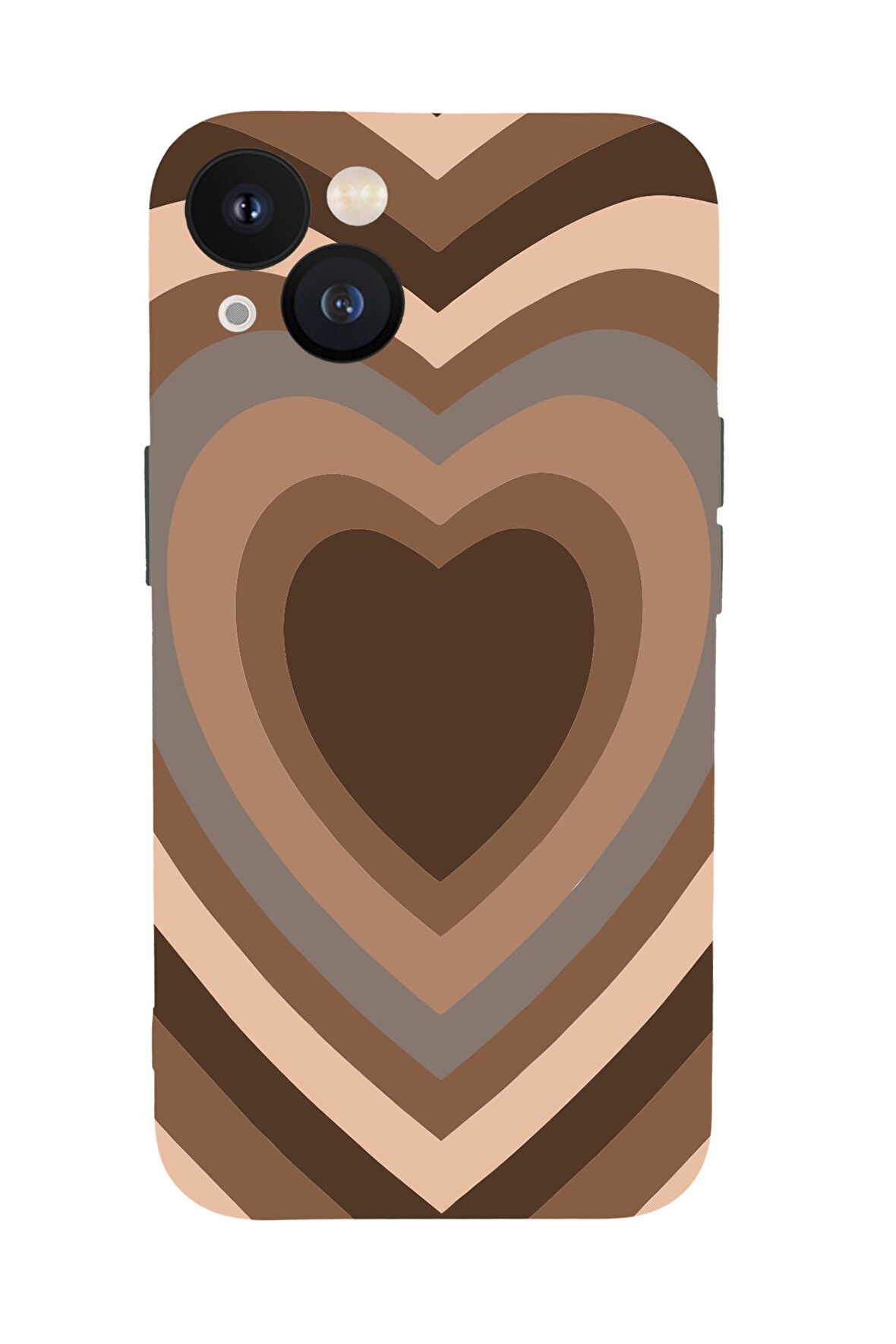 iPhone 13 Uyumlu Kahverengi Kalpler Desenli Premium Silikonlu Lansman Telefon Kılıfı