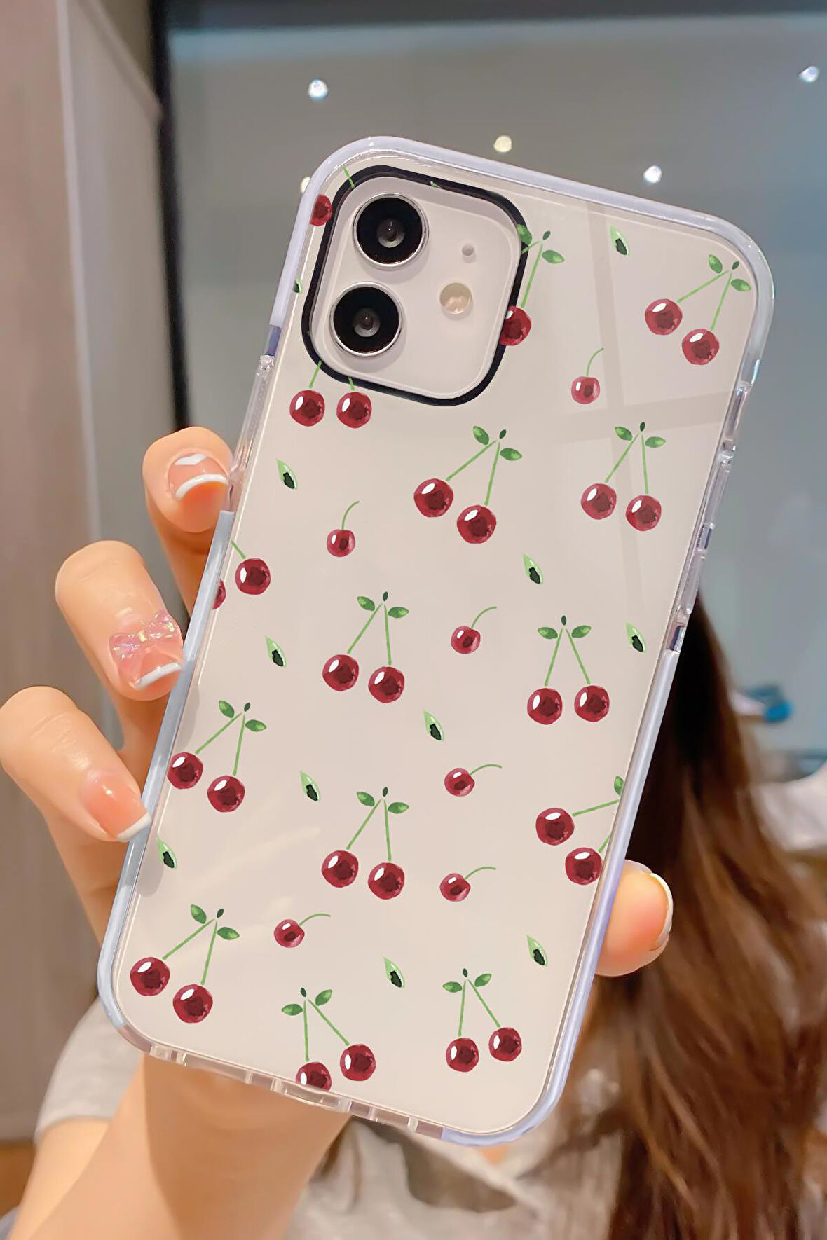 iPhone 12 Pro Uyumlu Kiraz Desenli Candy Bumper Darbe Emici Silikonlu Telefon Kılıfı
