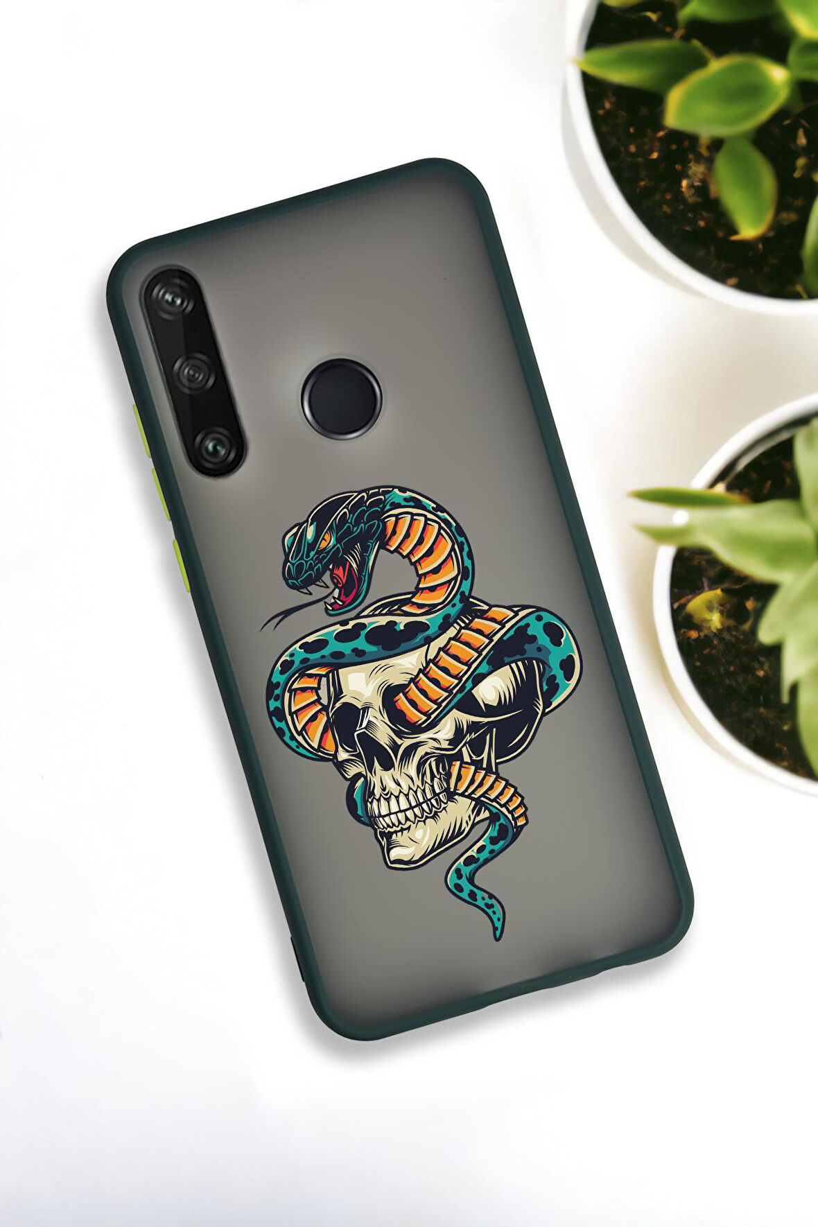 Xiaomi Redmi Note 10 Pro Max 4G Uyumlu Skull & Snake Desenli Buzlu Şeffaf Lüx Telefon Kılıfı