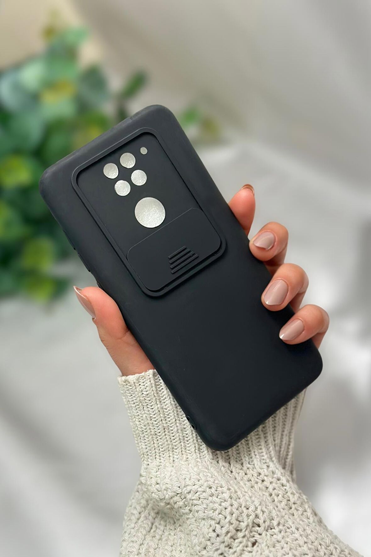 Xiaomi Redmi Note 9 Uyumlu Kamera Koruma Slider Kapaklı Silikonlu Telefon Kılıfı