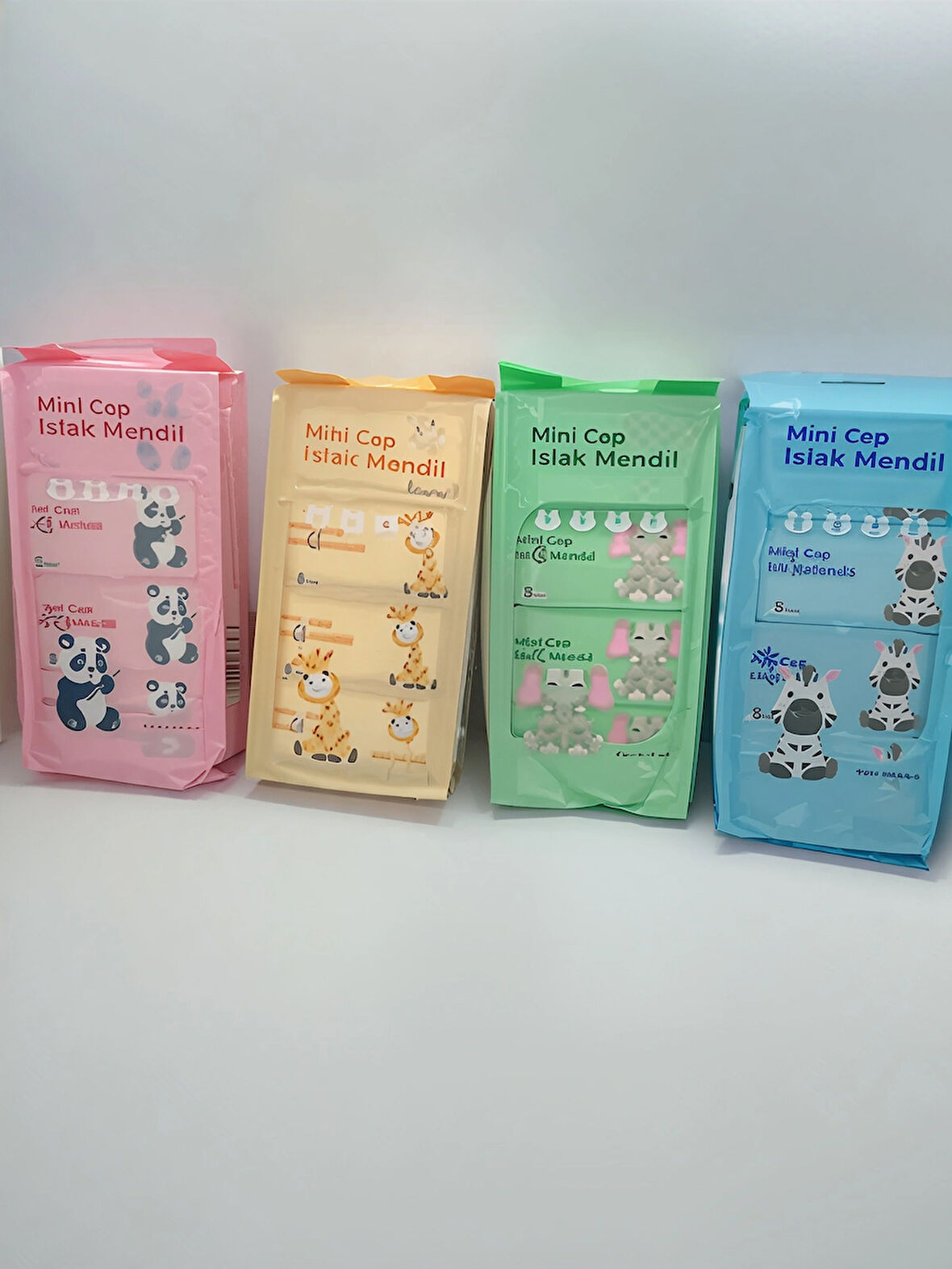 Sevimli Hayvan Temalı Mini Cep Islak Mendili(4 Paket)