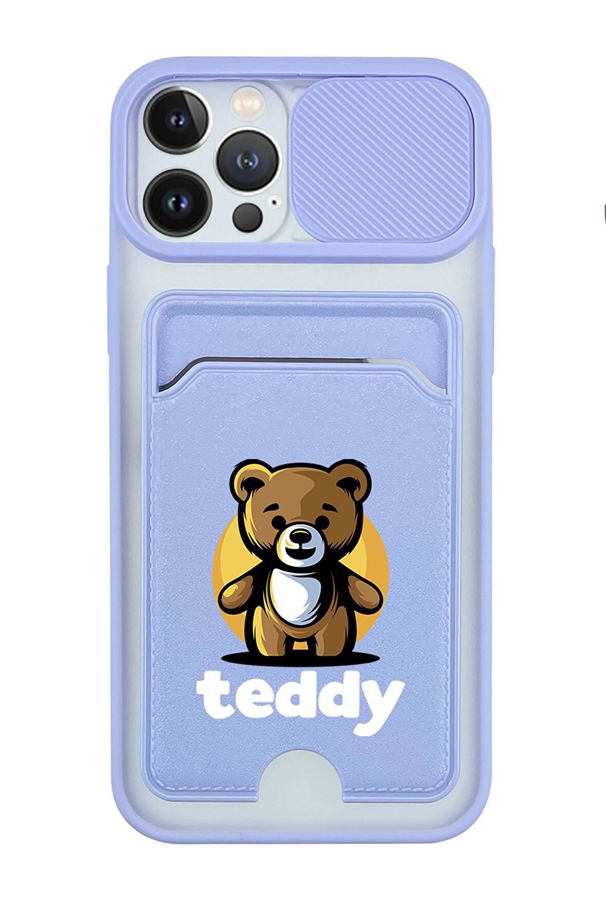 iPhone 13 Pro Max Uyumlu Teddy Desenli Kamera Korumalı ve Kartlıklı Telefon Kılıfı