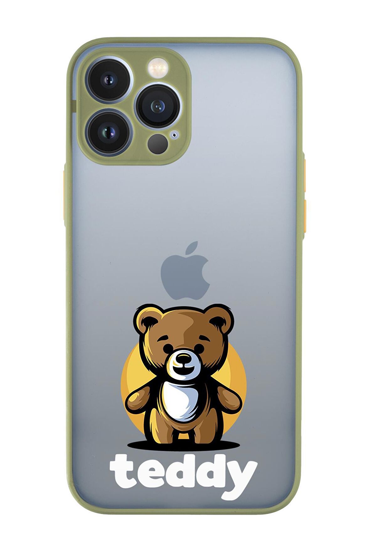 iPhone 13 Pro Uyumlu Teddy Desenli Kamera Korumalı Buzlu Şeffaf Lüx Telefon Kılıfı