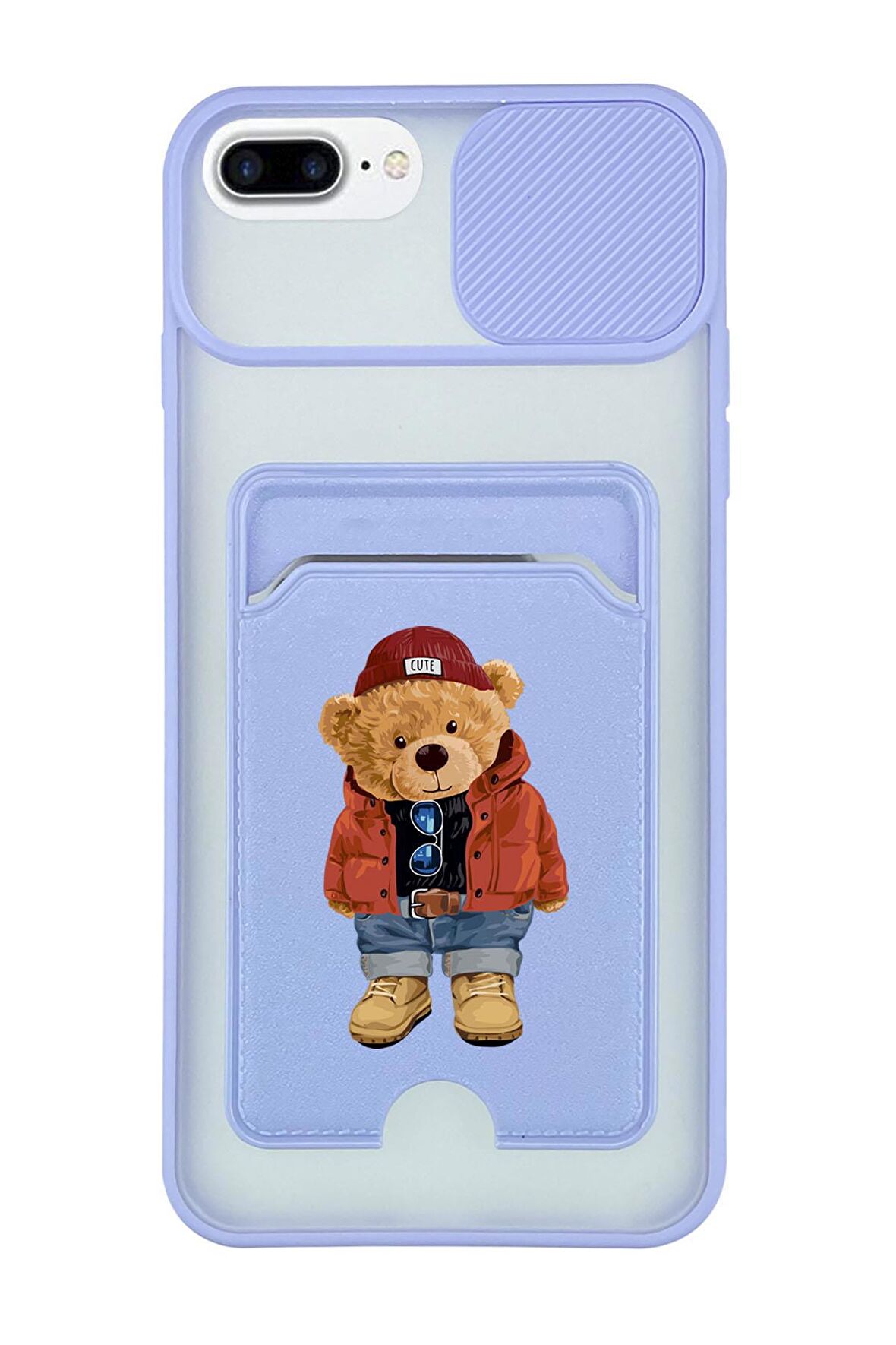 iPhone 6 Plus Uyumlu Teddy Bear Desenli Kamera Korumalı ve Kartlıklı Telefon Kılıfı