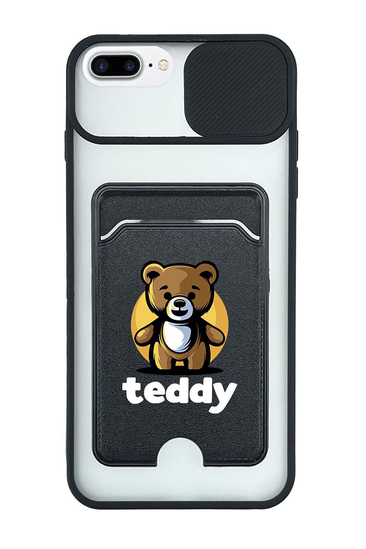 iPhone 7 Plus Uyumlu Teddy Desenli Kamera Korumalı ve Kartlıklı Telefon Kılıfı