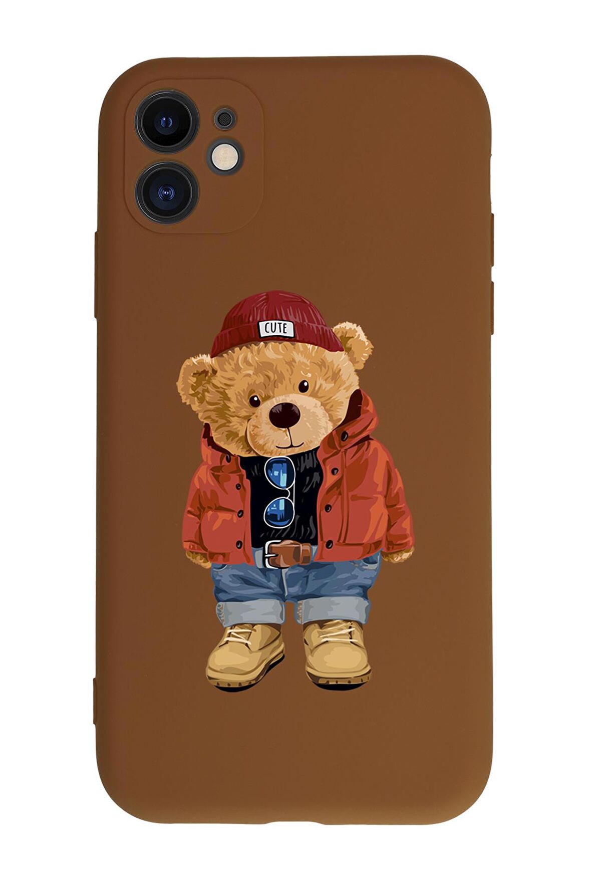 iPhone 11 Teddy Bear Kamera Korumalı Kahverengi Lansman Kılıf Premium Silikonlu