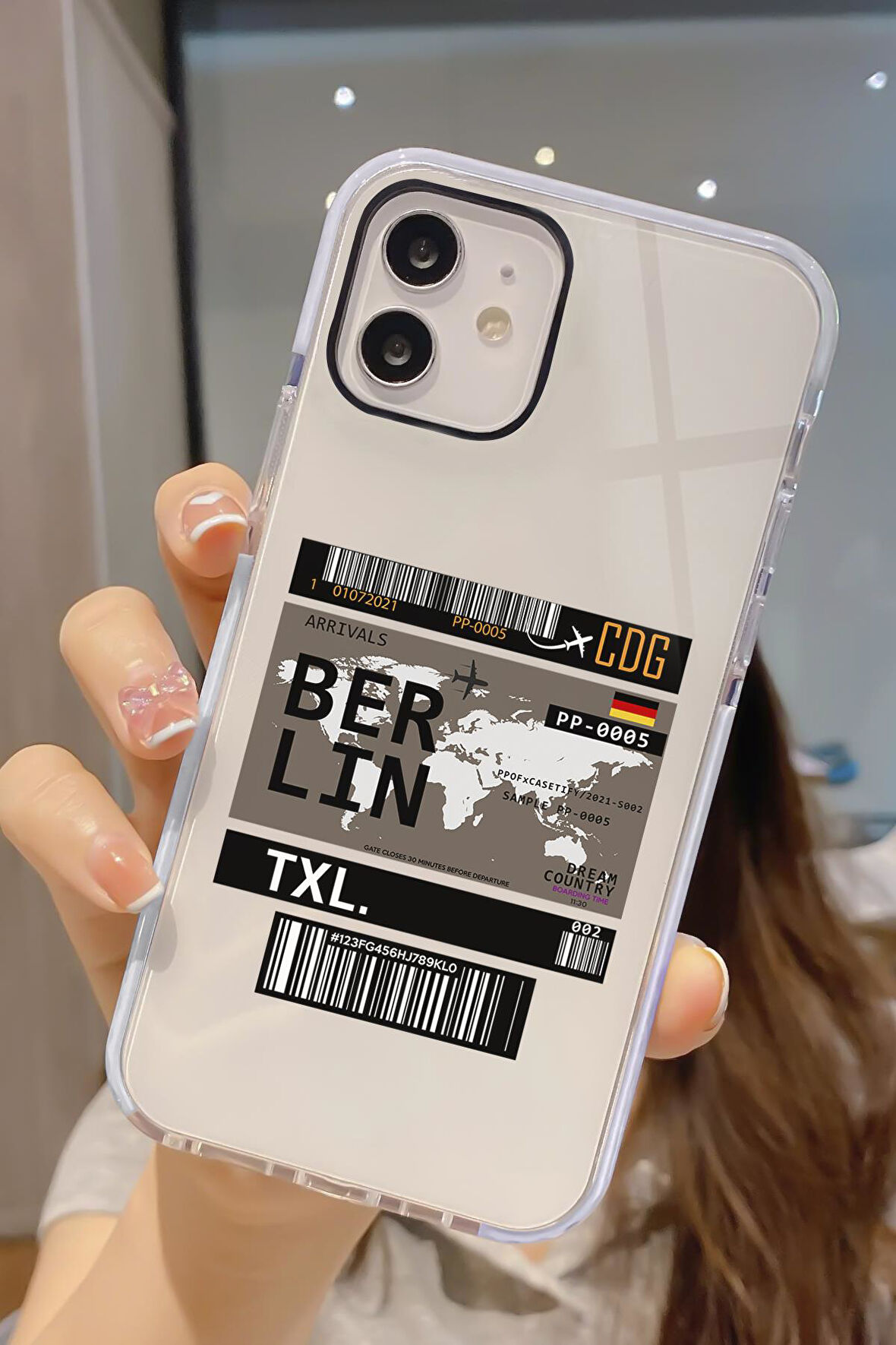 iPhone 12 Pro Uyumlu Berlin Ticket Desenli Candy Bumper Darbe Emici Silikonlu Telefon Kılıfı