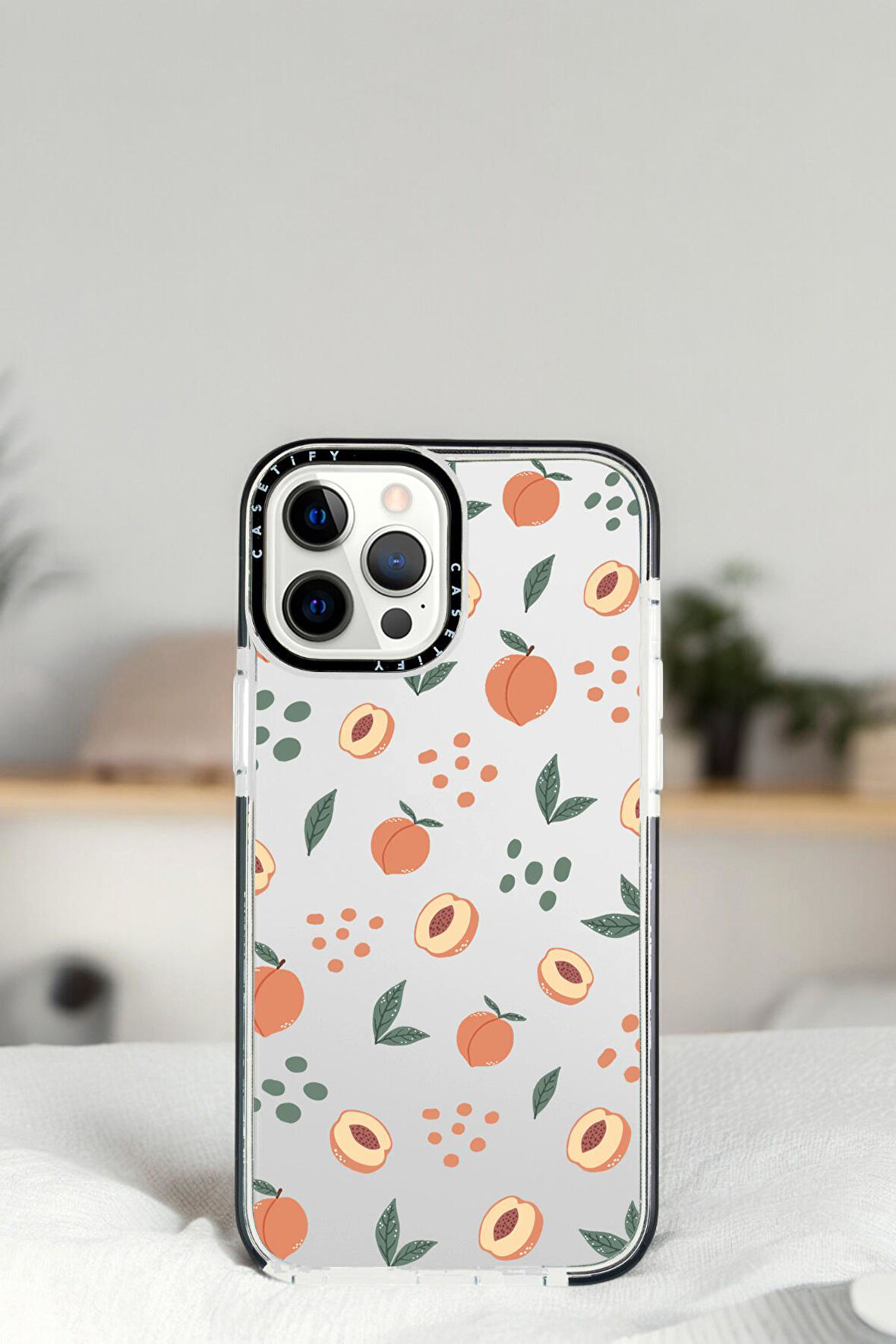iPhone 13 Pro Şeftali Pattern Desenli Casetify Darbe Emci Silikonlu Telefon Kılıfı