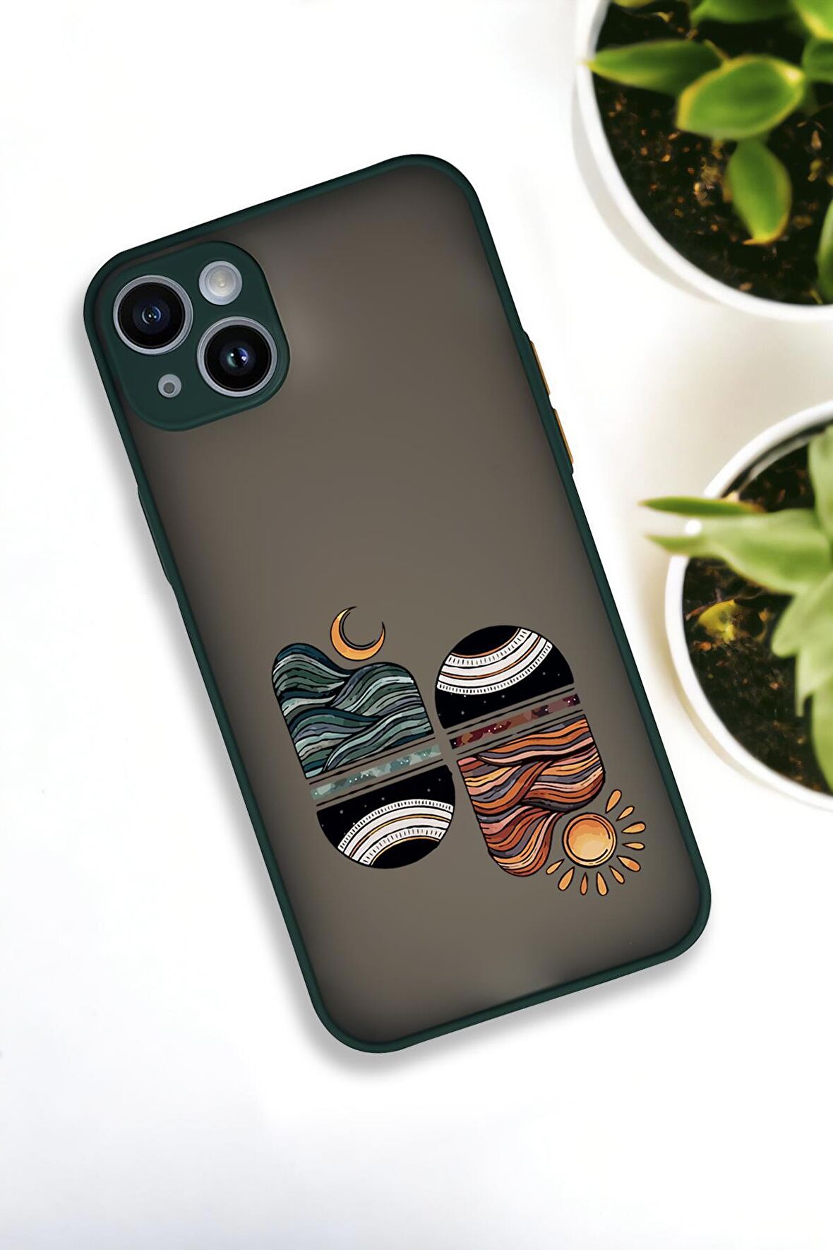 iPhone 13 Uyumlu Sunset Wave Desenli Buzlu Şeffaf Lüx Telefon Kılıfı