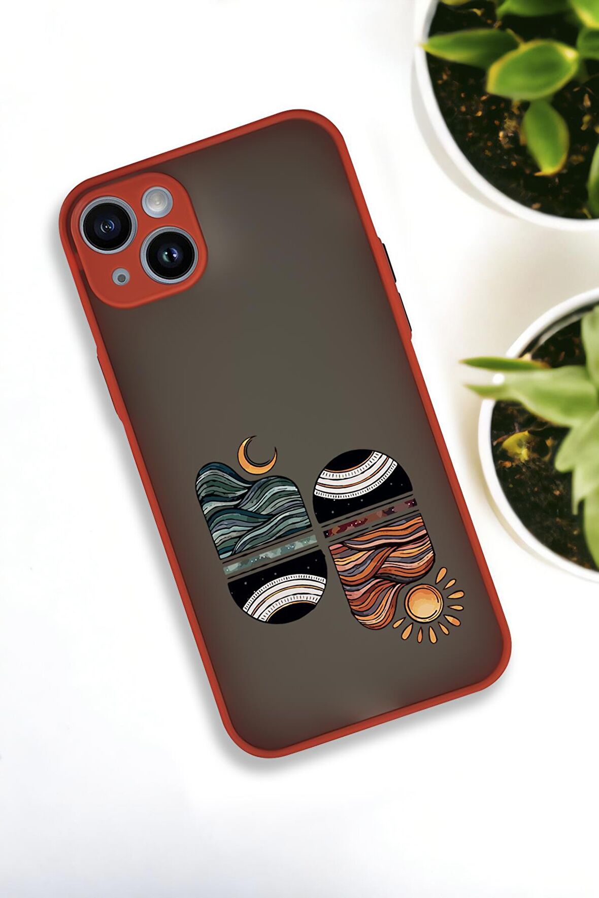 iPhone 13 Uyumlu Sunset Wave Desenli Buzlu Şeffaf Lüx Telefon Kılıfı