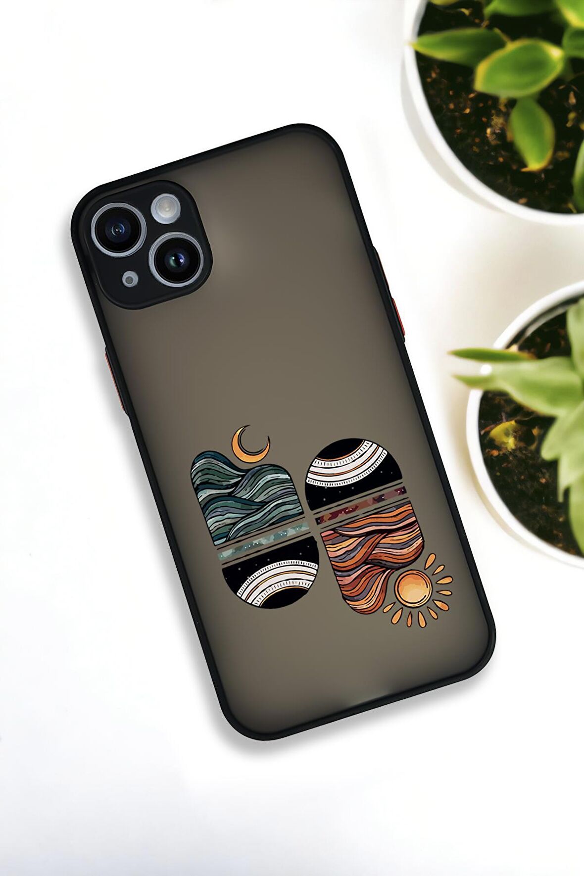 iPhone 13 Uyumlu Sunset Wave Desenli Buzlu Şeffaf Lüx Telefon Kılıfı