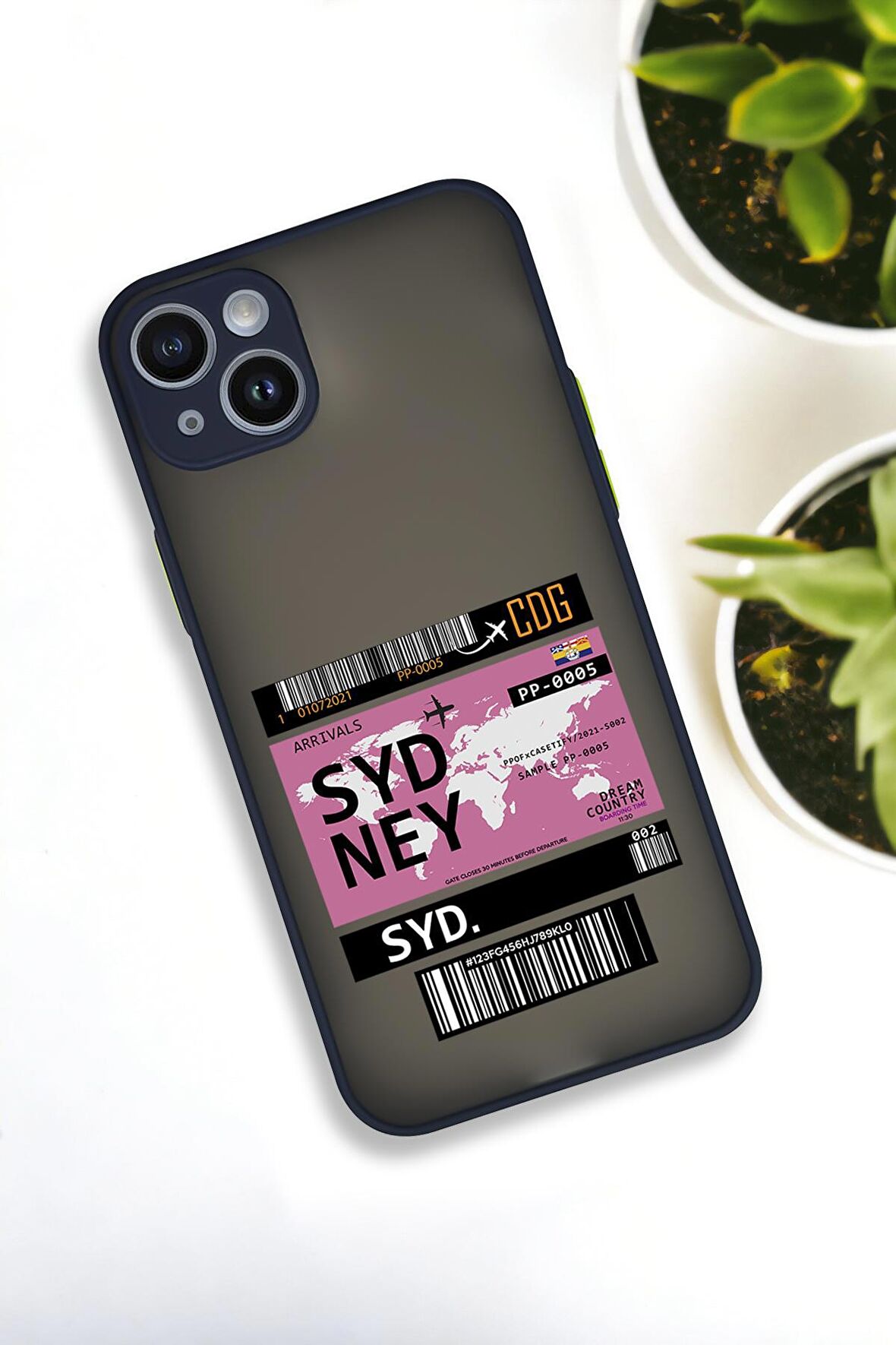 iPhone 13 Uyumlu Sydney Ticket Desenli Buzlu Şeffaf Lüx Telefon Kılıfı
