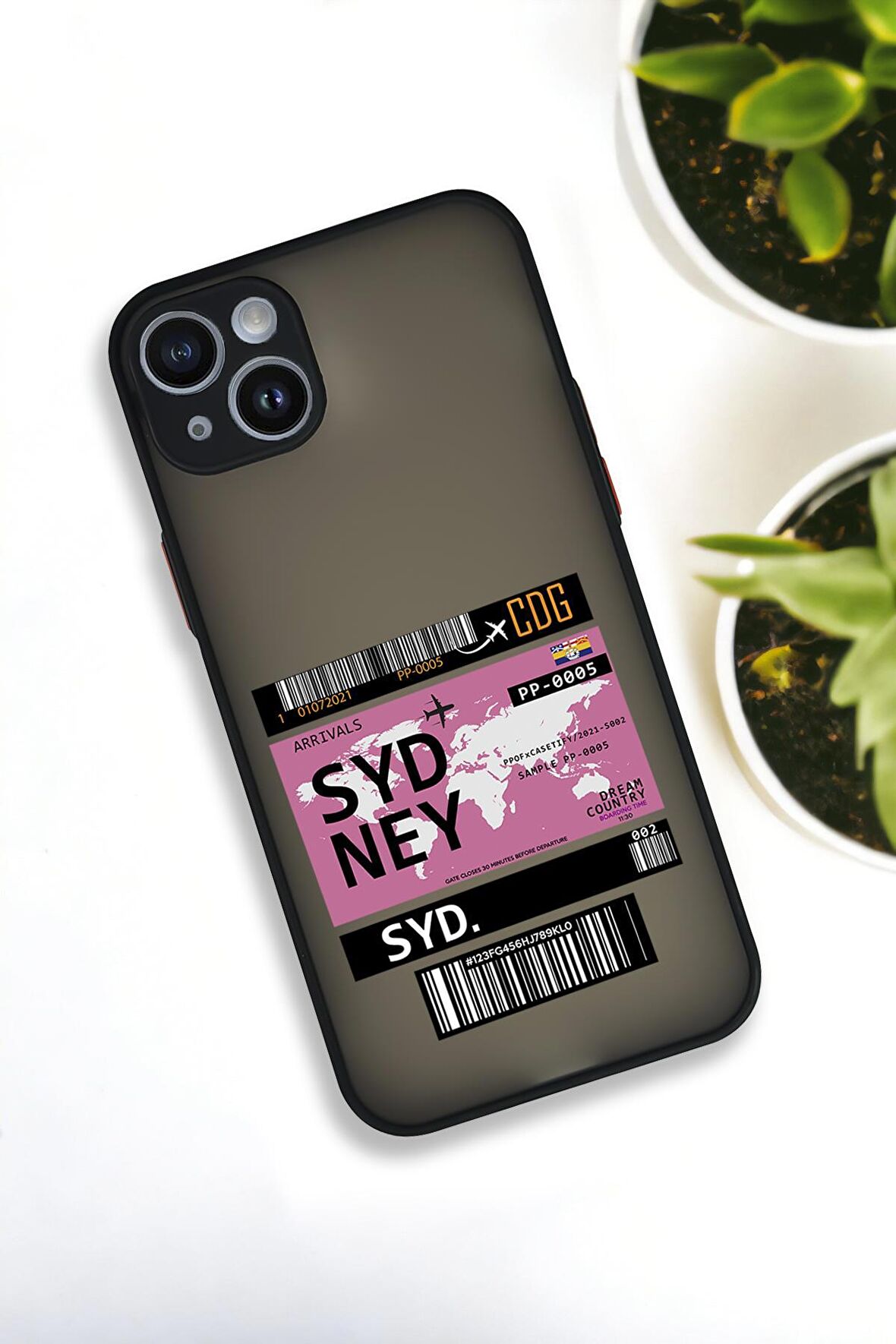 iPhone 13 Uyumlu Sydney Ticket Desenli Buzlu Şeffaf Lüx Telefon Kılıfı
