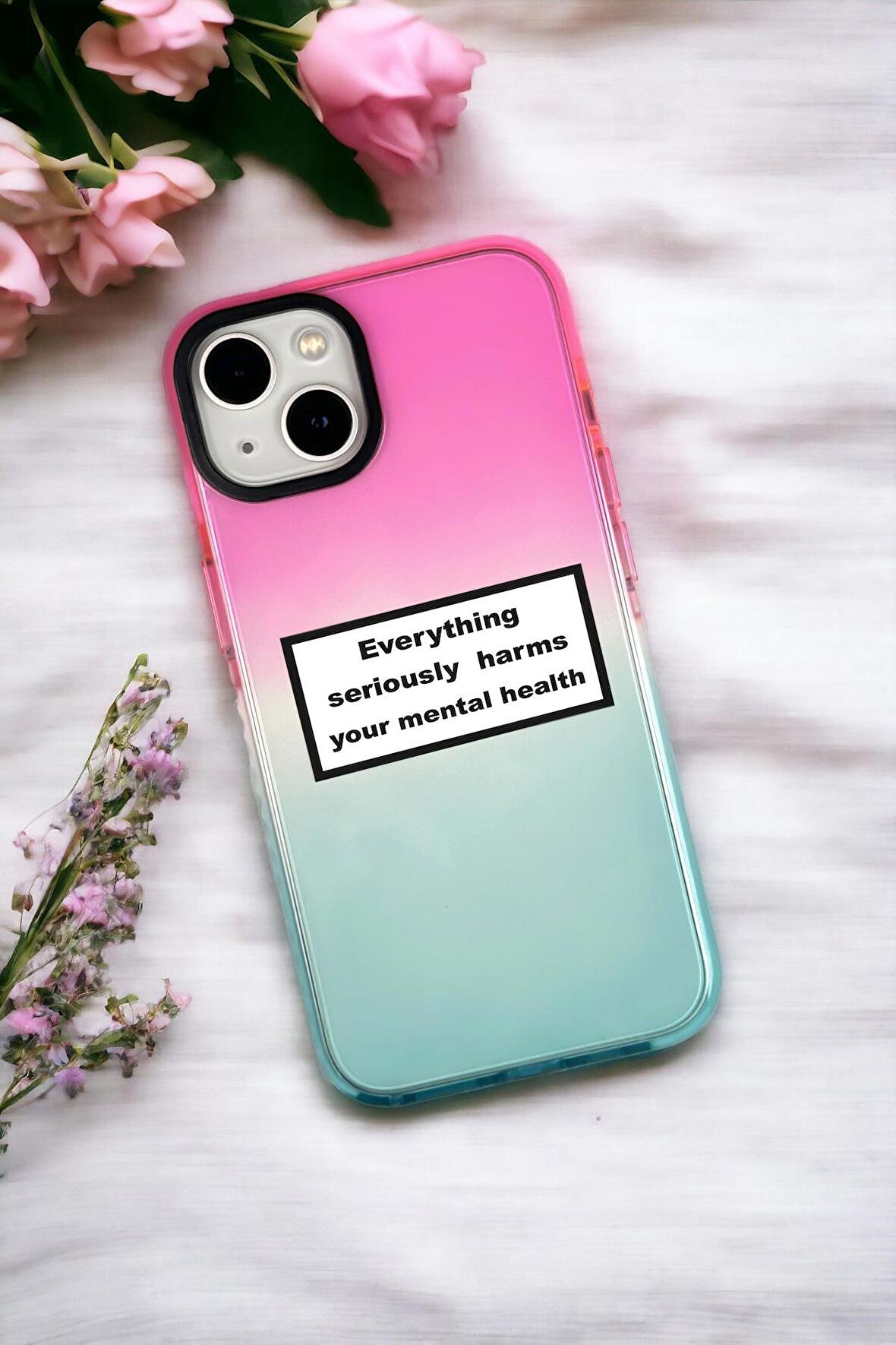 iPhone 14 Plus Uyumlu Everythink Desenli Premium Rainbow Silikonlu Telefon Kılıfı