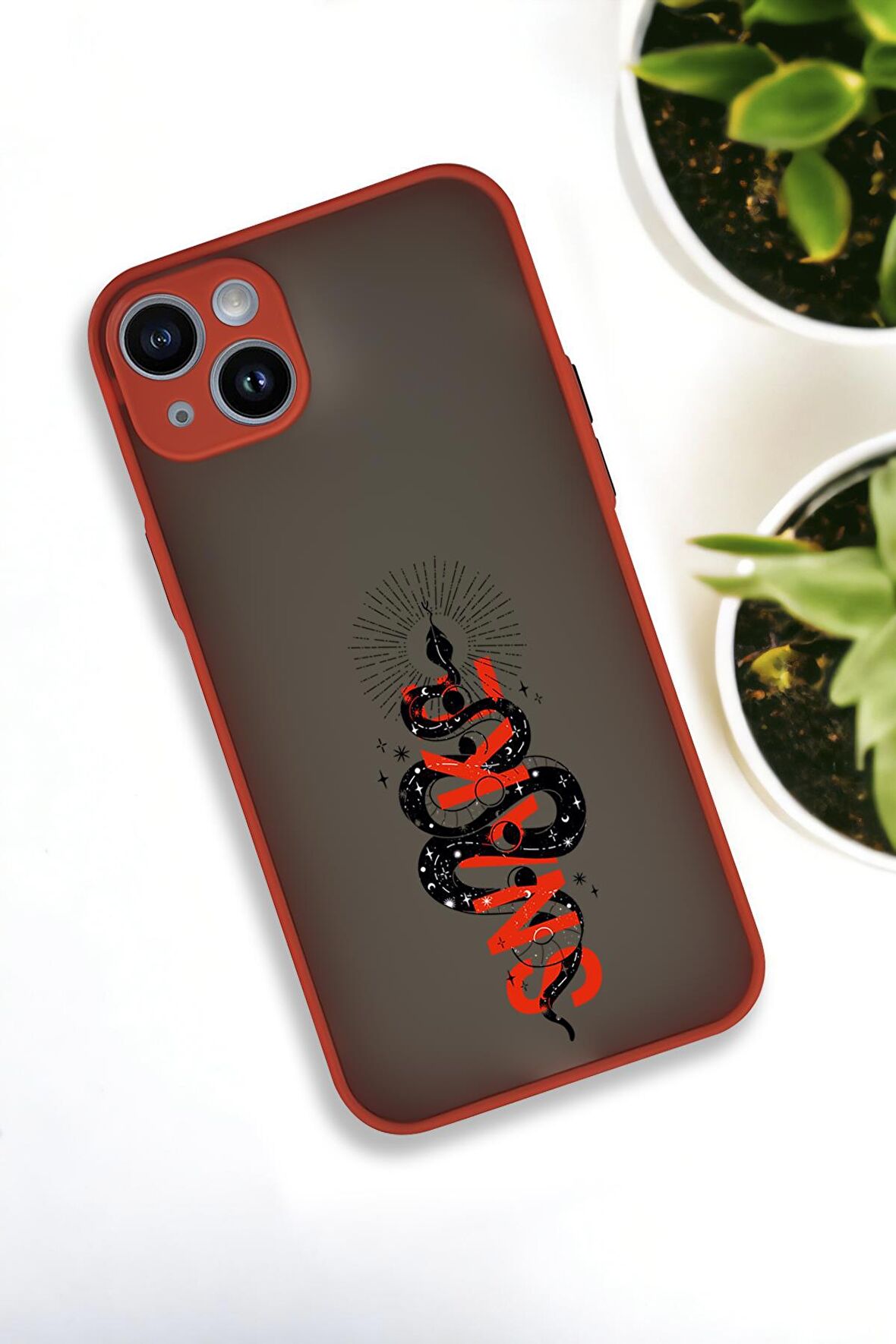 iPhone 14 Plus Uyumlu Snake Desenli Buzlu Şeffaf Lüx Telefon Kılıfı