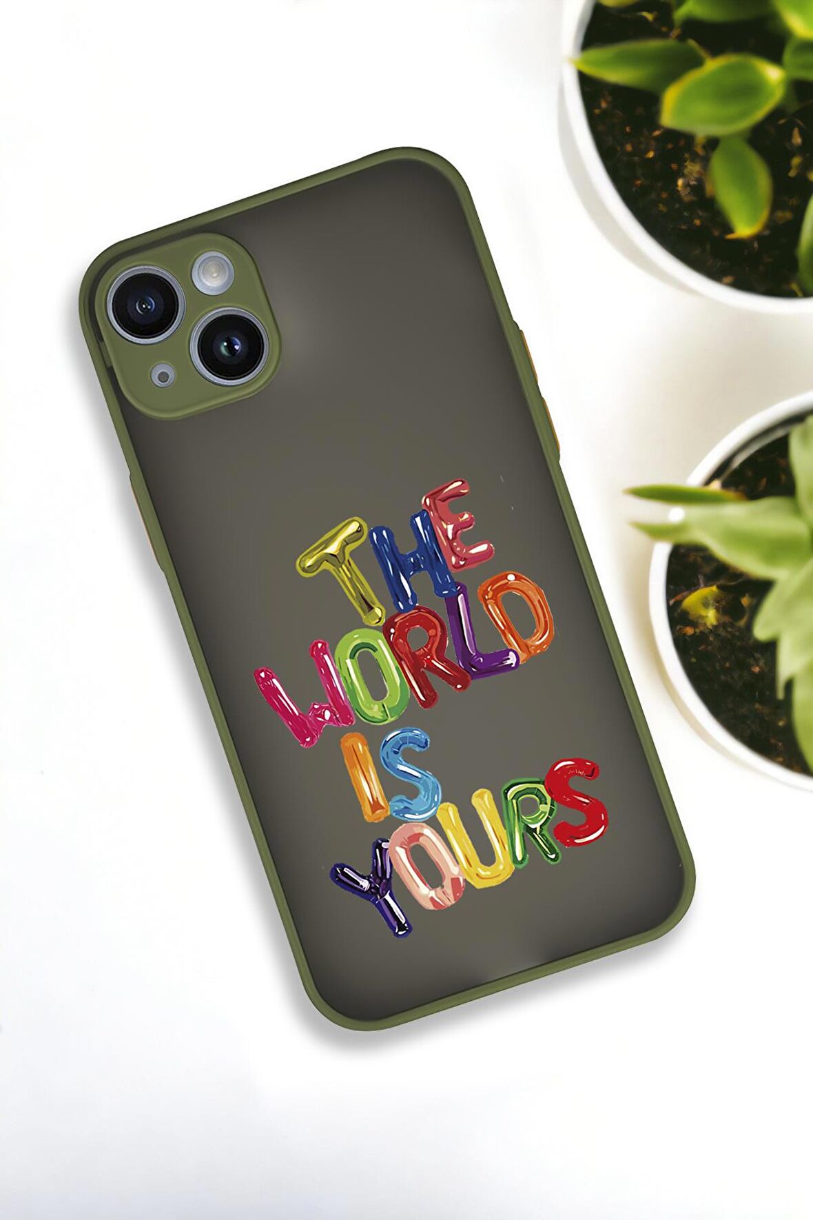 iPhone 14 Plus Uyumlu The World Desenli Buzlu Şeffaf Lüx Telefon Kılıfı