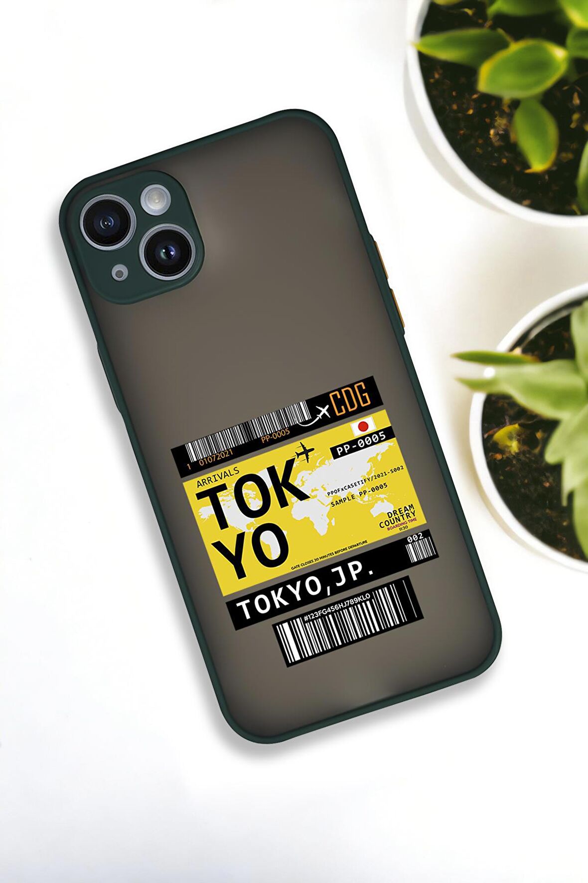 iPhone 14 Plus Uyumlu Tokyo Ticket Desenli Buzlu Şeffaf Lüx Telefon Kılıfı