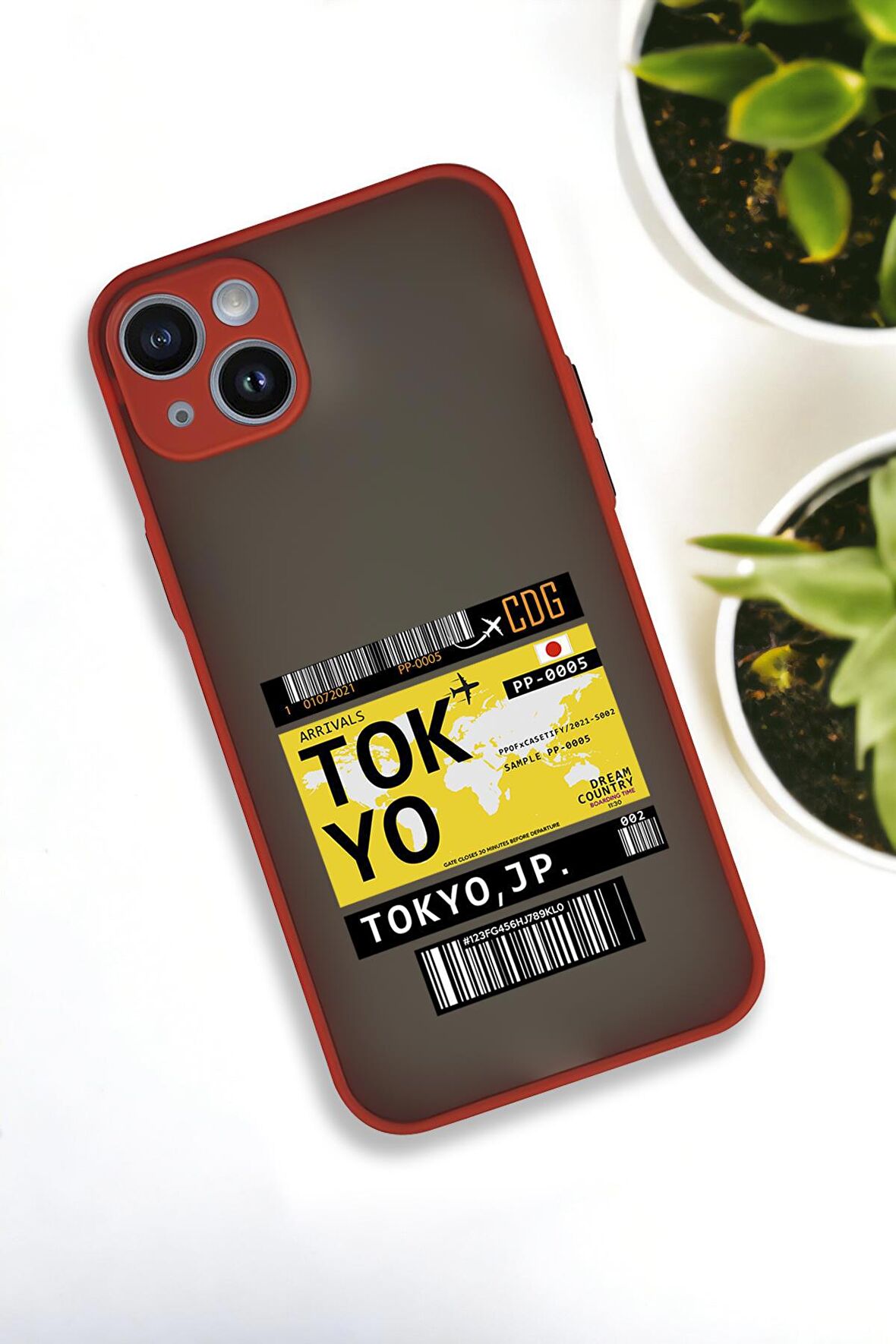 iPhone 14 Plus Uyumlu Tokyo Ticket Desenli Buzlu Şeffaf Lüx Telefon Kılıfı