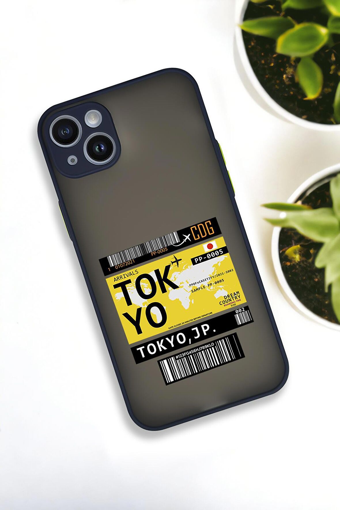 iPhone 14 Plus Uyumlu Tokyo Ticket Desenli Buzlu Şeffaf Lüx Telefon Kılıfı
