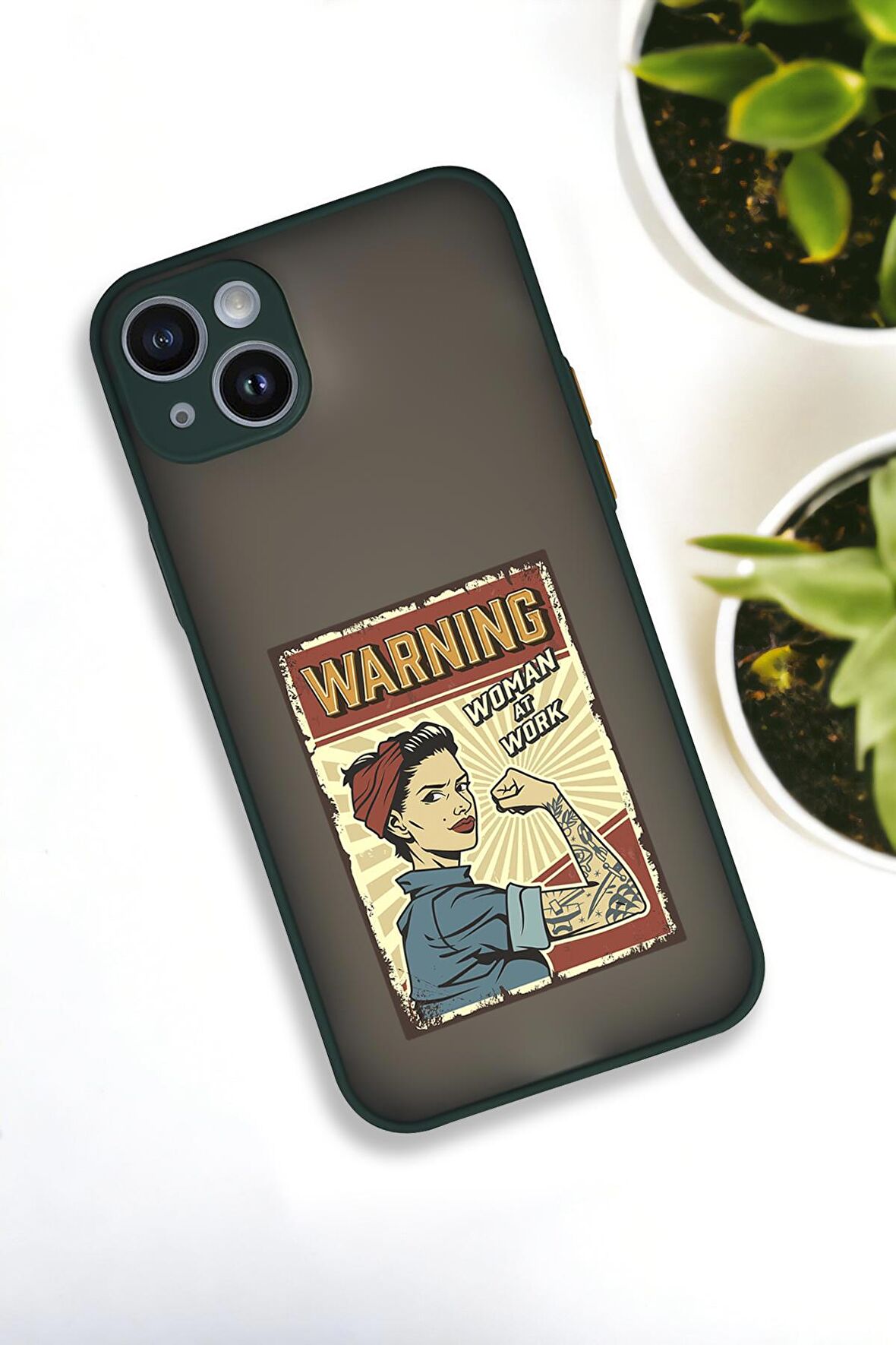 iPhone 14 Plus Uyumlu Women At Work Desenli Buzlu Şeffaf Lüx Telefon Kılıfı