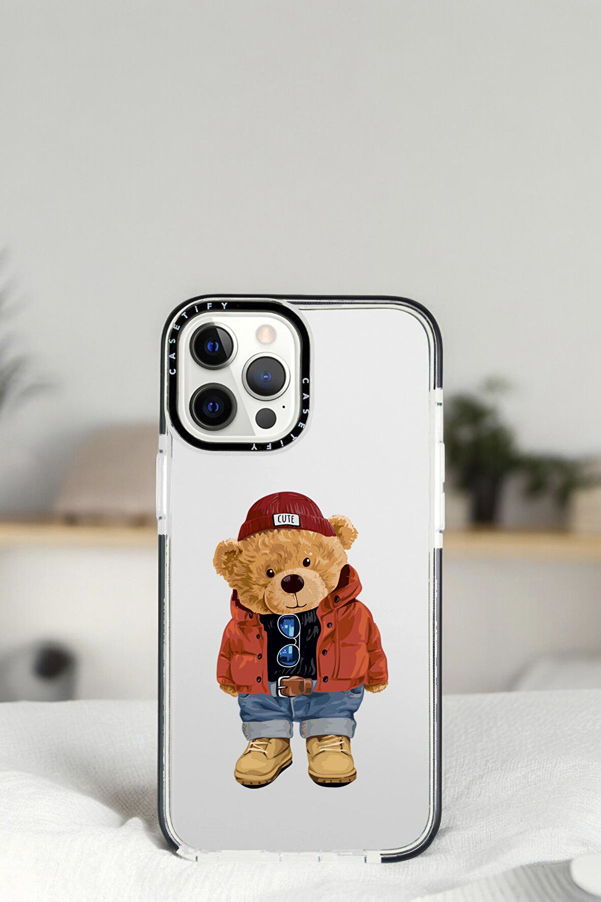 iPhone 14 Pro Max Teddy Bear Desenli Casetify Darbe Emci Silikonlu Telefon Kılıfı