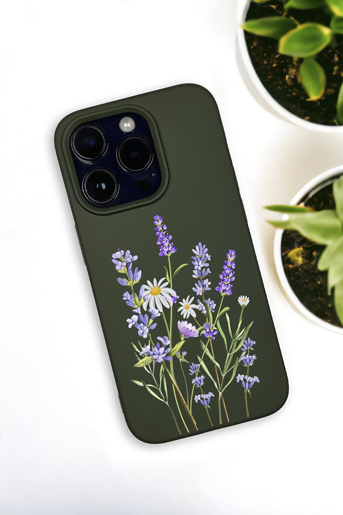 iPhone 14 Pro Max Uyumlu Lavender Desenli Premium Silikonlu Haki Lansman Telefon Kılıfı