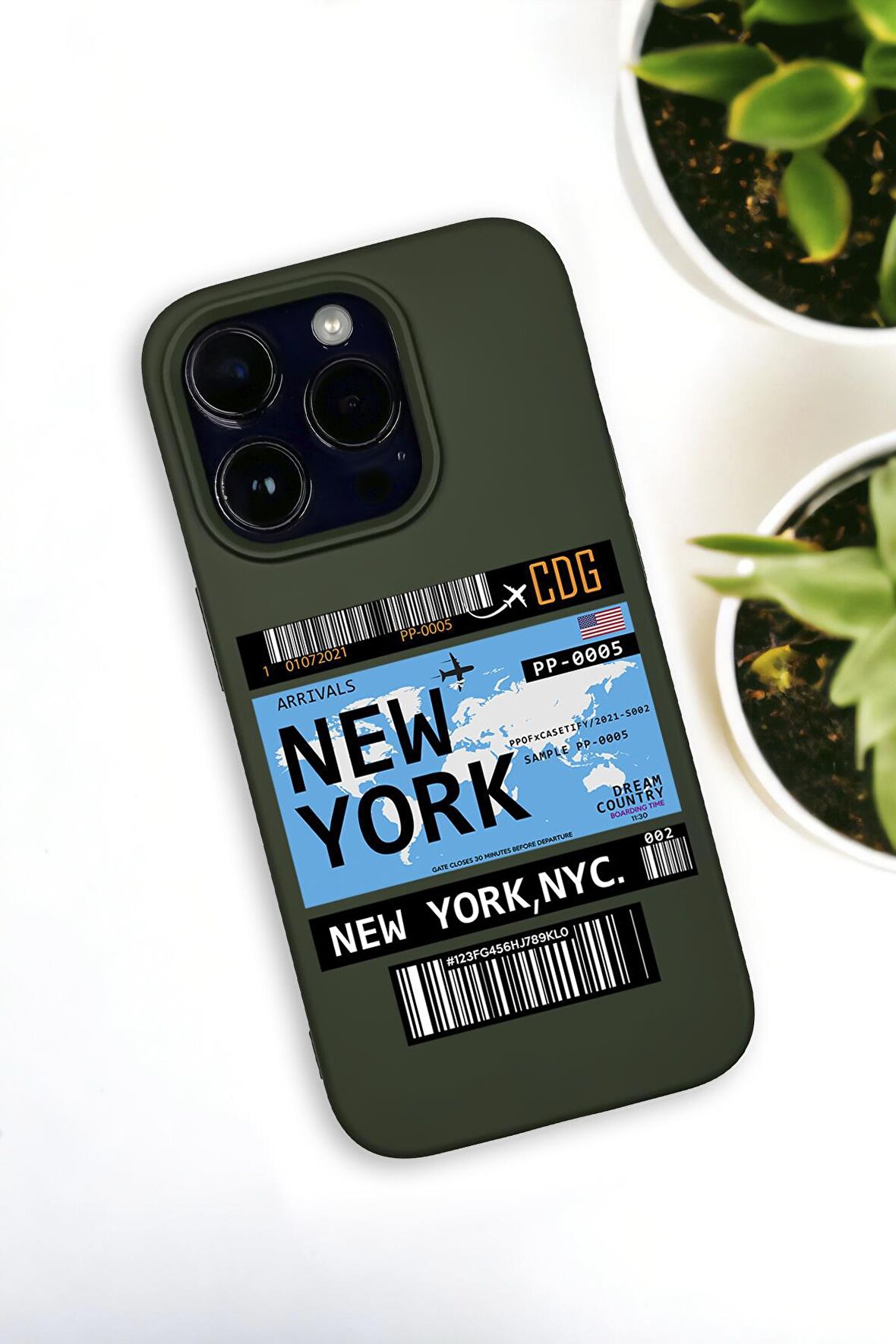 iPhone 14 Pro Max Uyumlu New York Ticket Desenli Premium Silikonlu Haki Lansman Telefon Kılıfı