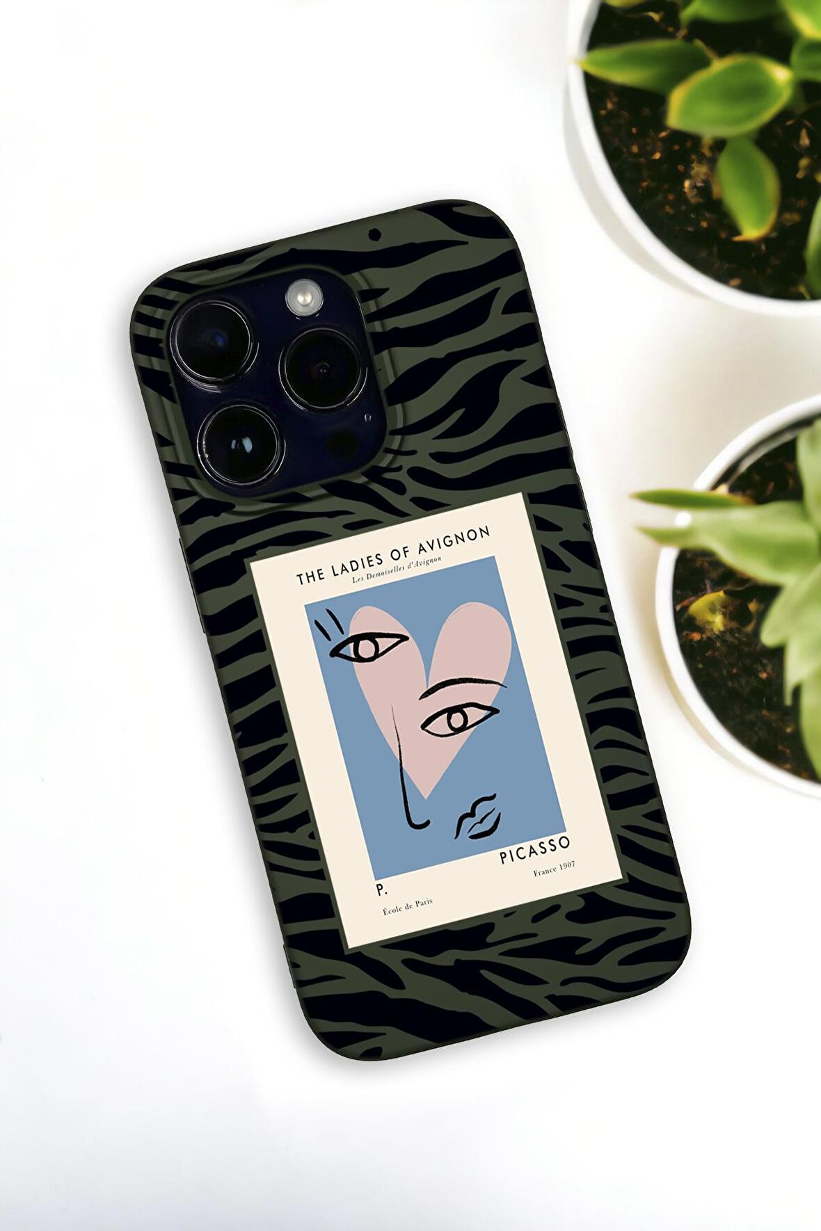 iPhone 14 Pro Max Uyumlu Picasso Desenli Premium Silikonlu Haki Lansman Telefon Kılıfı