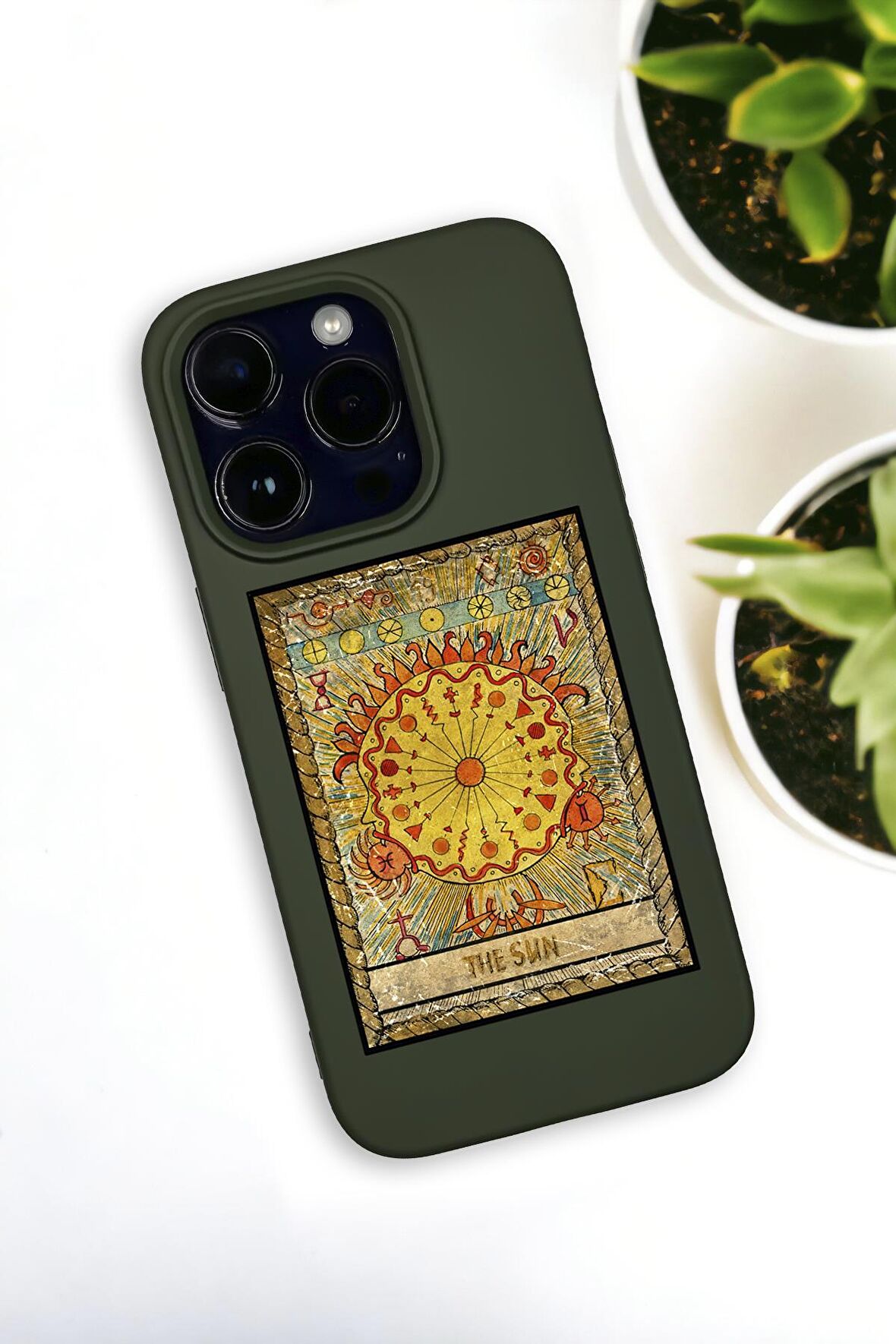 iPhone 14 Pro Max Uyumlu The Sun Deer Desenli Premium Silikonlu Haki Lansman Telefon Kılıfı