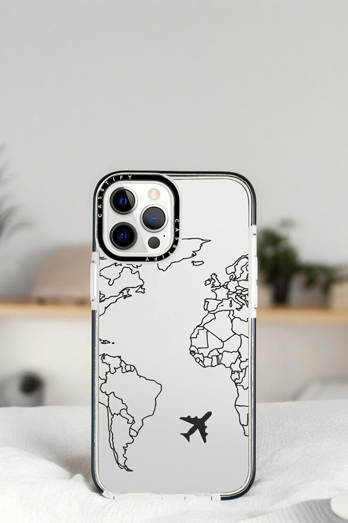 iPhone 14 Pro World Map Lines Desenli Casetify Darbe Emci Silikonlu Telefon Kılıfı