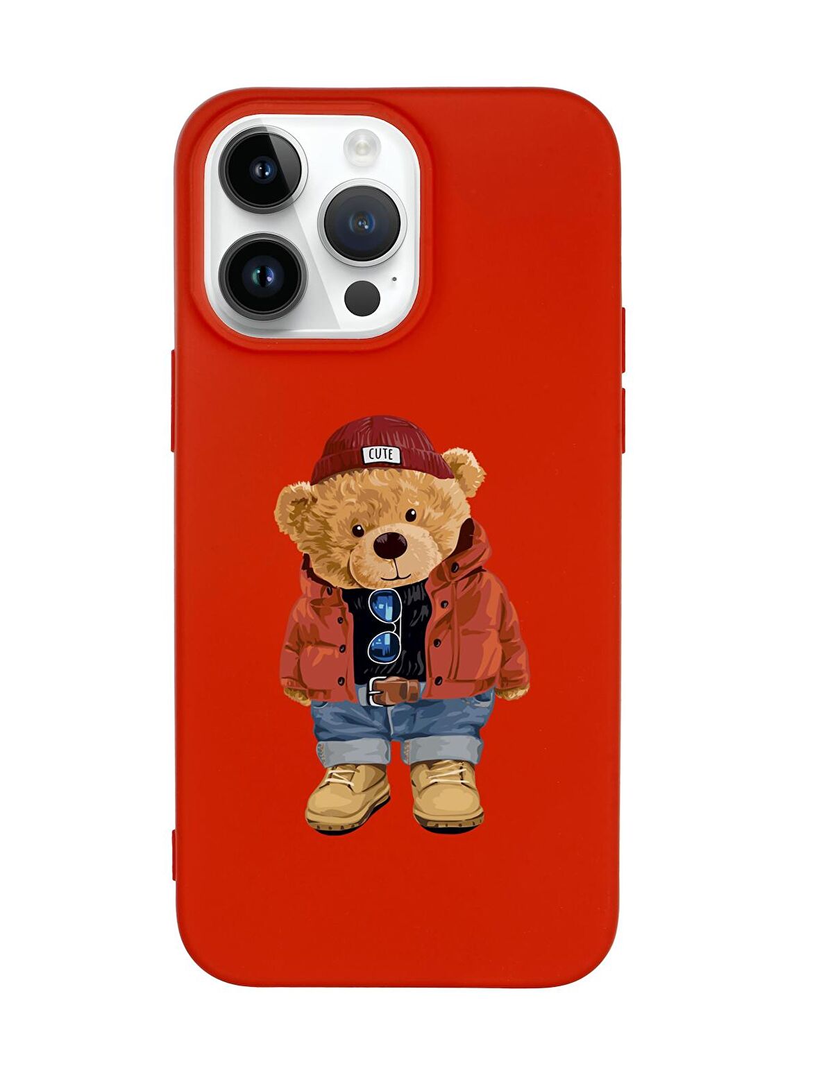 iPhone 14 Pro Uyumlu Teddy Bear Desenli Premium Silikonlu Lansman Telefon Kılıfı