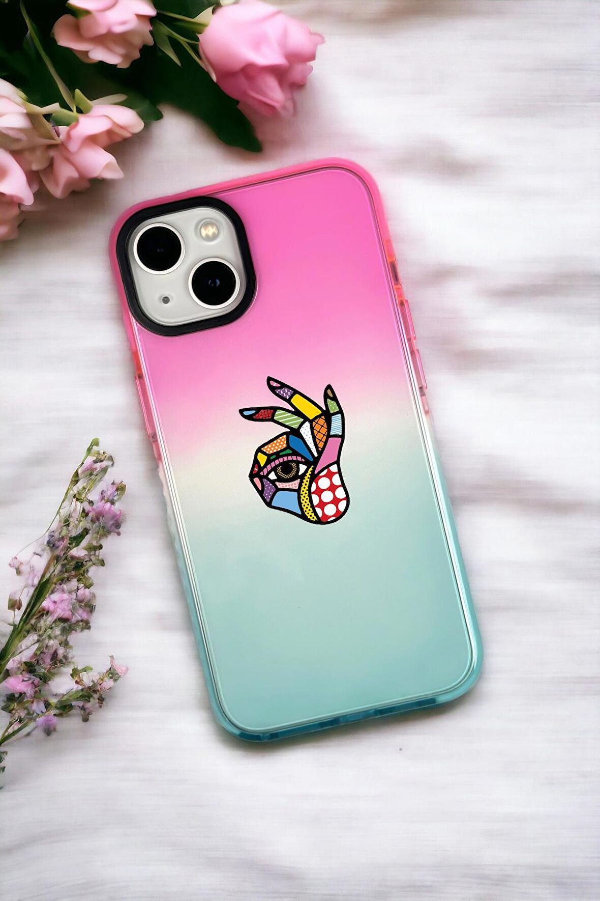 iPhone 14 Uyumlu Cool Desenli Premium Rainbow Silikonlu Telefon Kılıfı