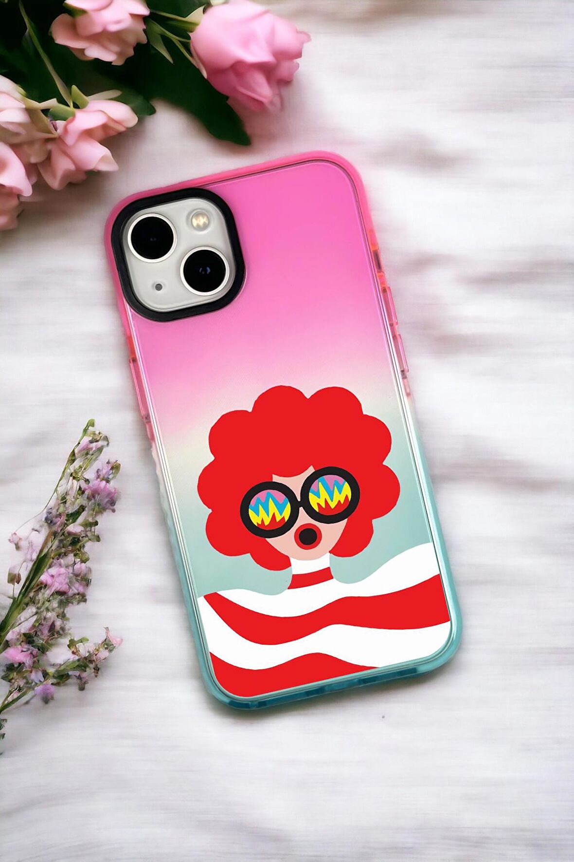 iPhone 14 Uyumlu Crazy Women Desenli Premium Rainbow Silikonlu Telefon Kılıfı