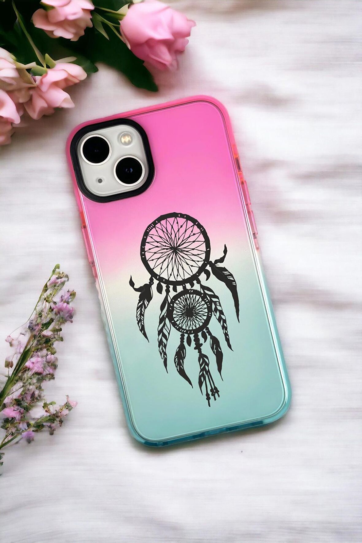 iPhone 14 Uyumlu Düş Kapanı Desenli Premium Rainbow Silikonlu Telefon Kılıfı