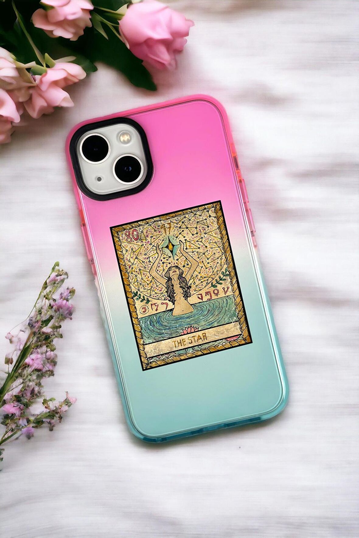 iPhone 14 Uyumlu The Star Desenli Premium Rainbow Silikonlu Telefon Kılıfı